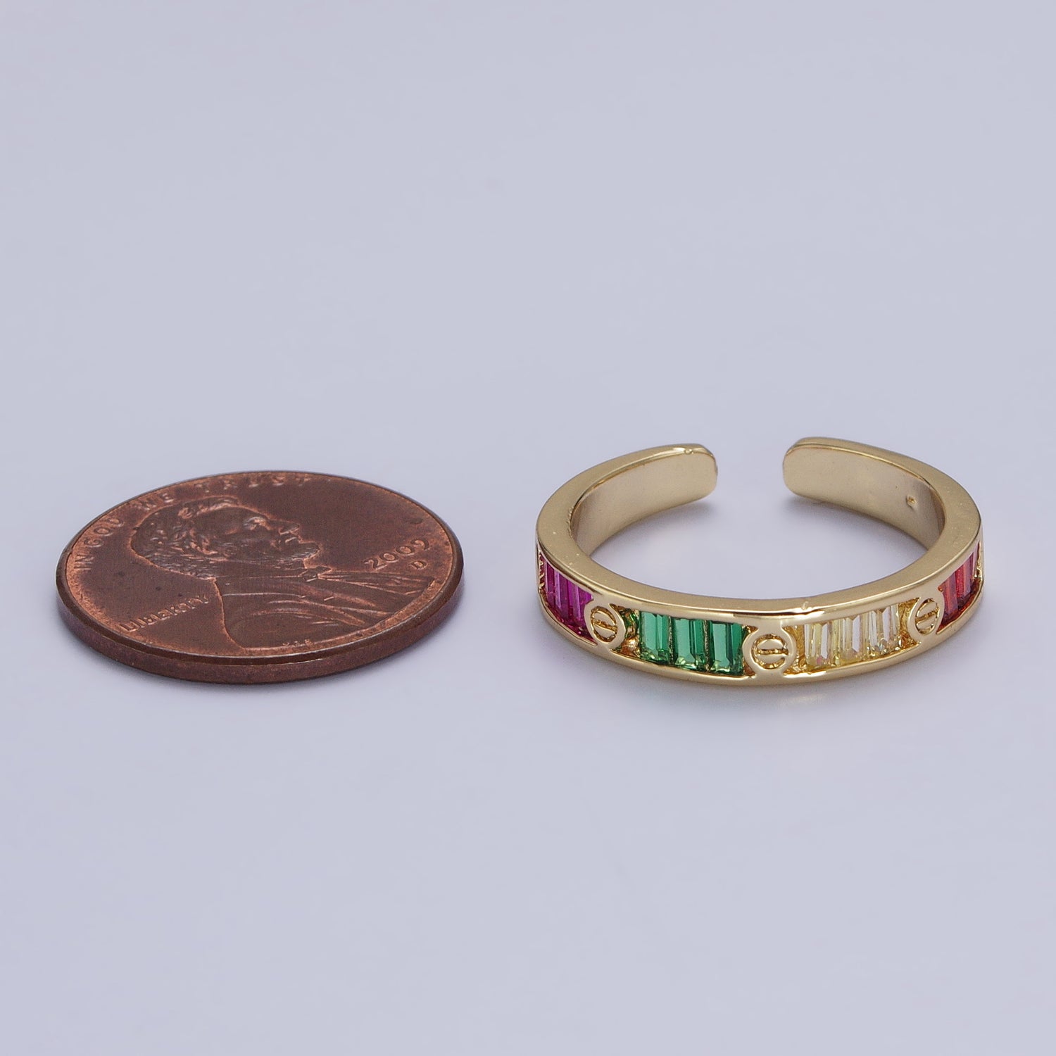 Multicolor Baguette CZ Minimalist Adjustable Ring in Gold & Silver | Y559 Y560 - DLUXCA