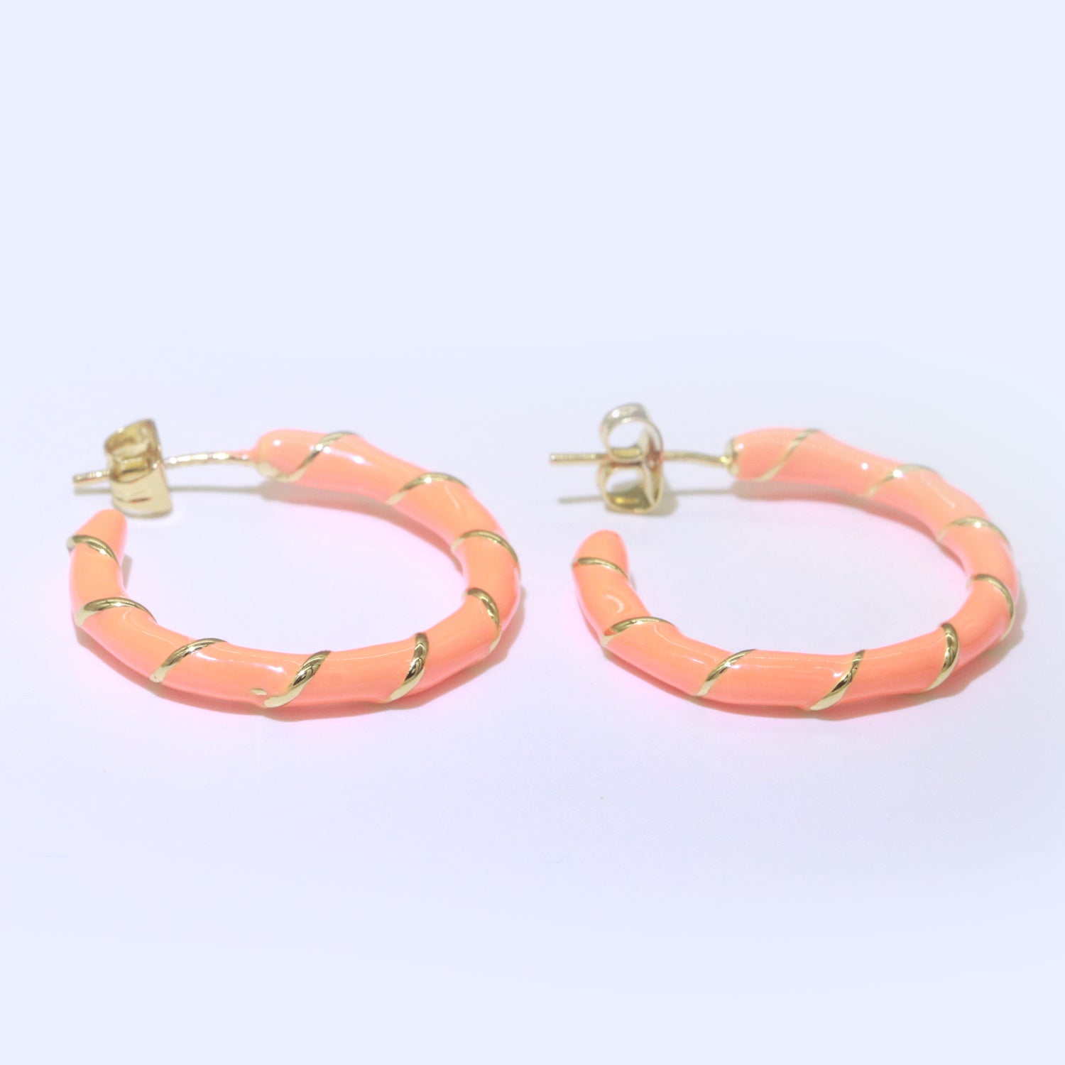 Orange Enamel Hoop Earring with Gold Swirl 26mm Hoop earring Jewelry Gift - DLUXCA