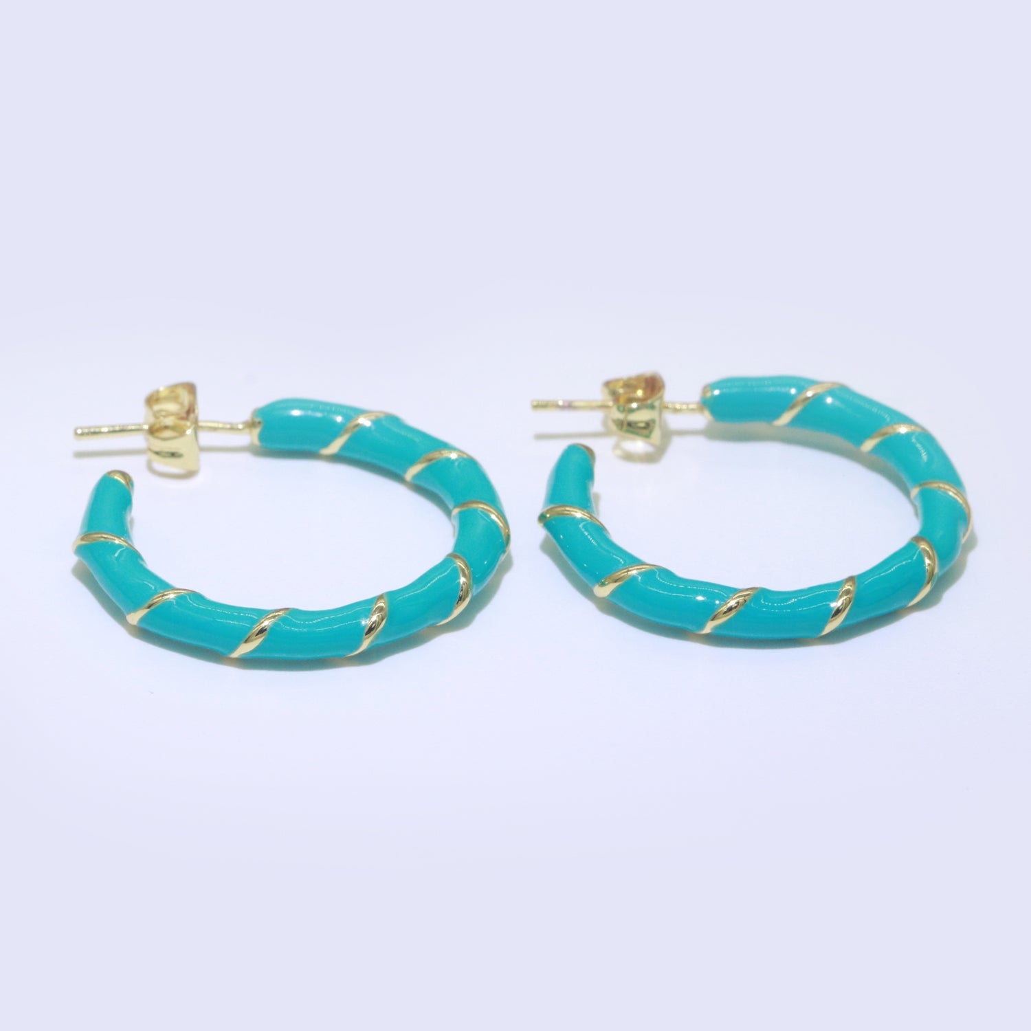 Teal Enamel Hoop Earring with Gold Swirl 26mm Hoop earring Jewelry Gift - DLUXCA