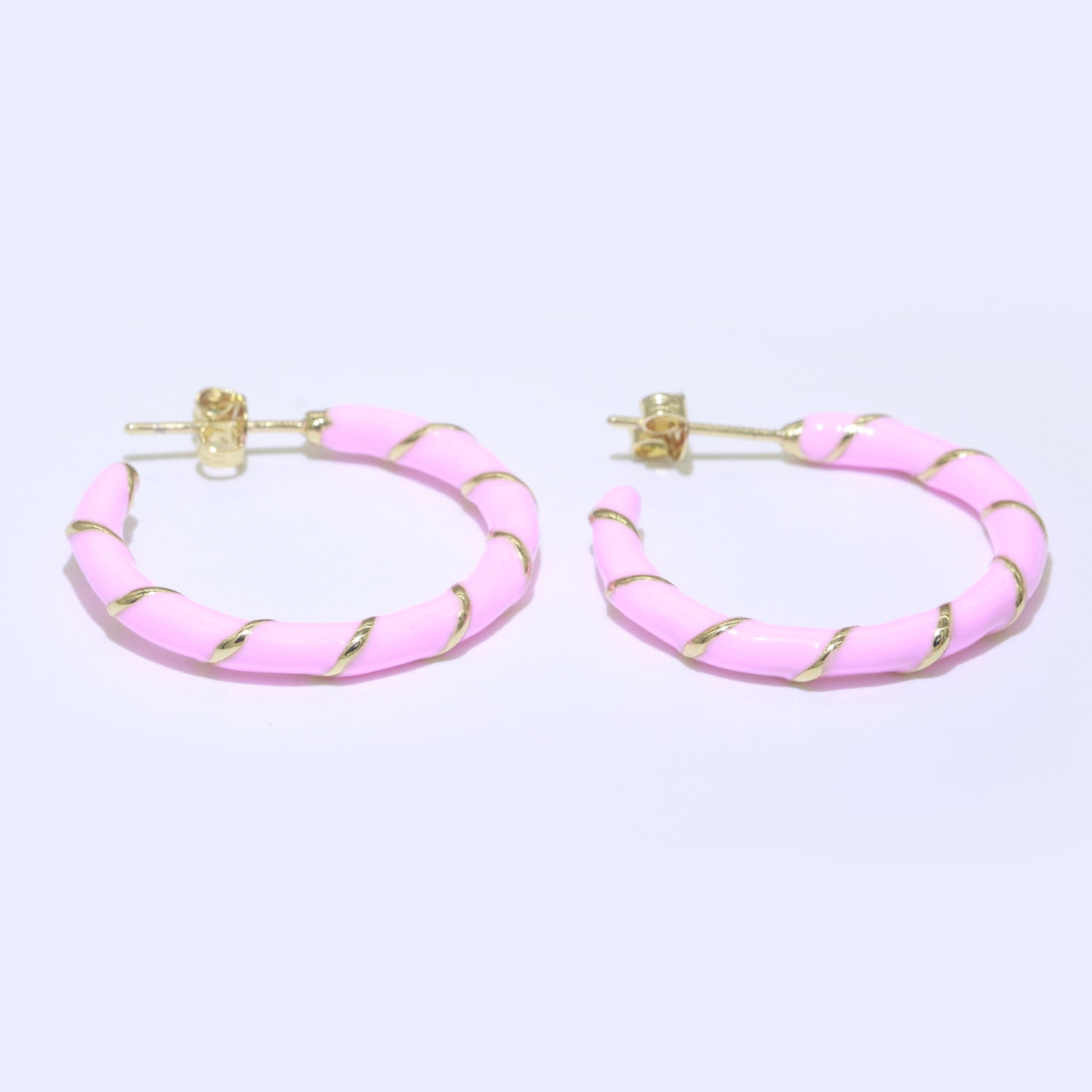 Baby Pink Enamel Hoop Earring with Gold Swirl 26mm Hoop earring Jewelry Gift - DLUXCA
