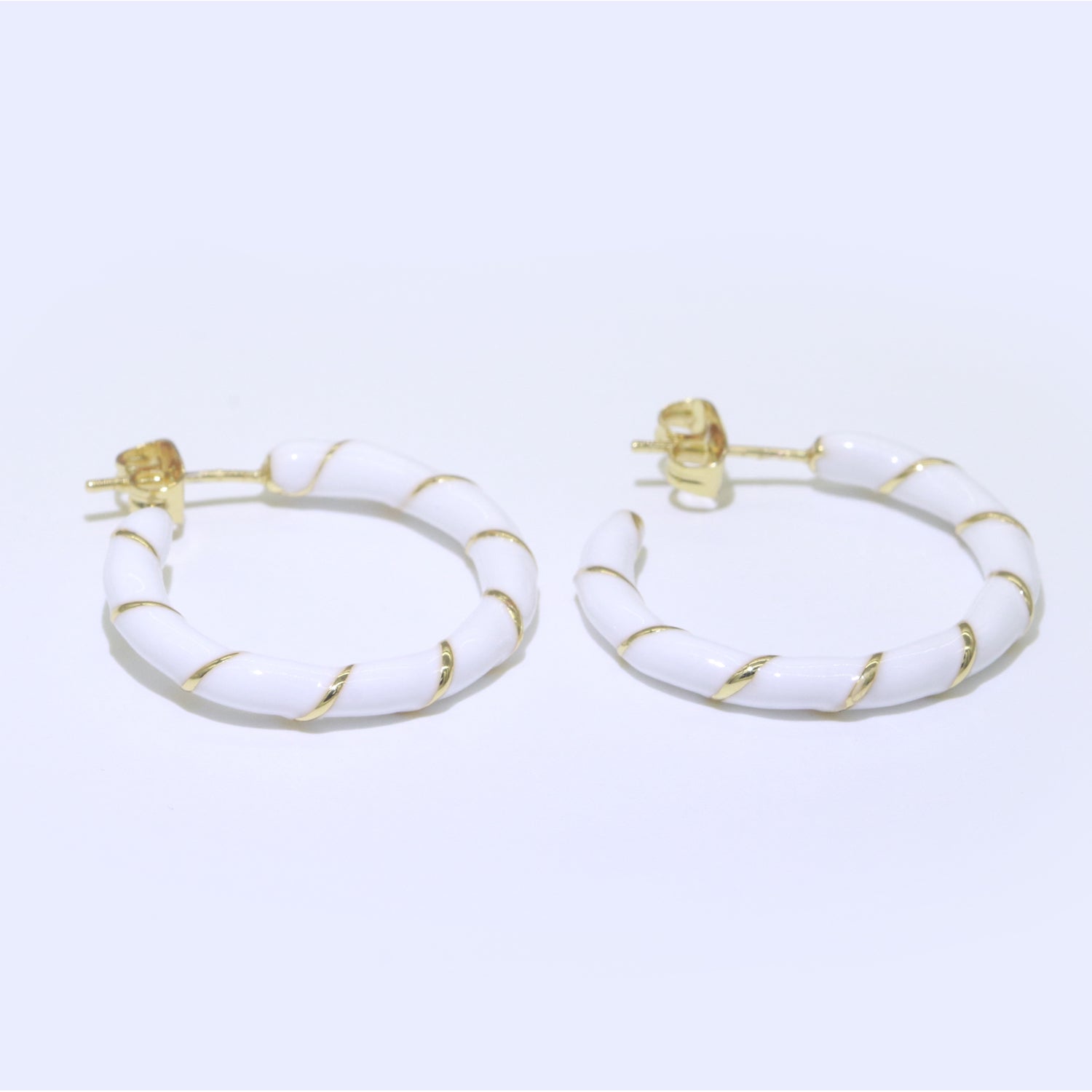 White Enamel Hoop Earring with Gold Swirl 26mm Hoop earring Jewelry Gift - DLUXCA