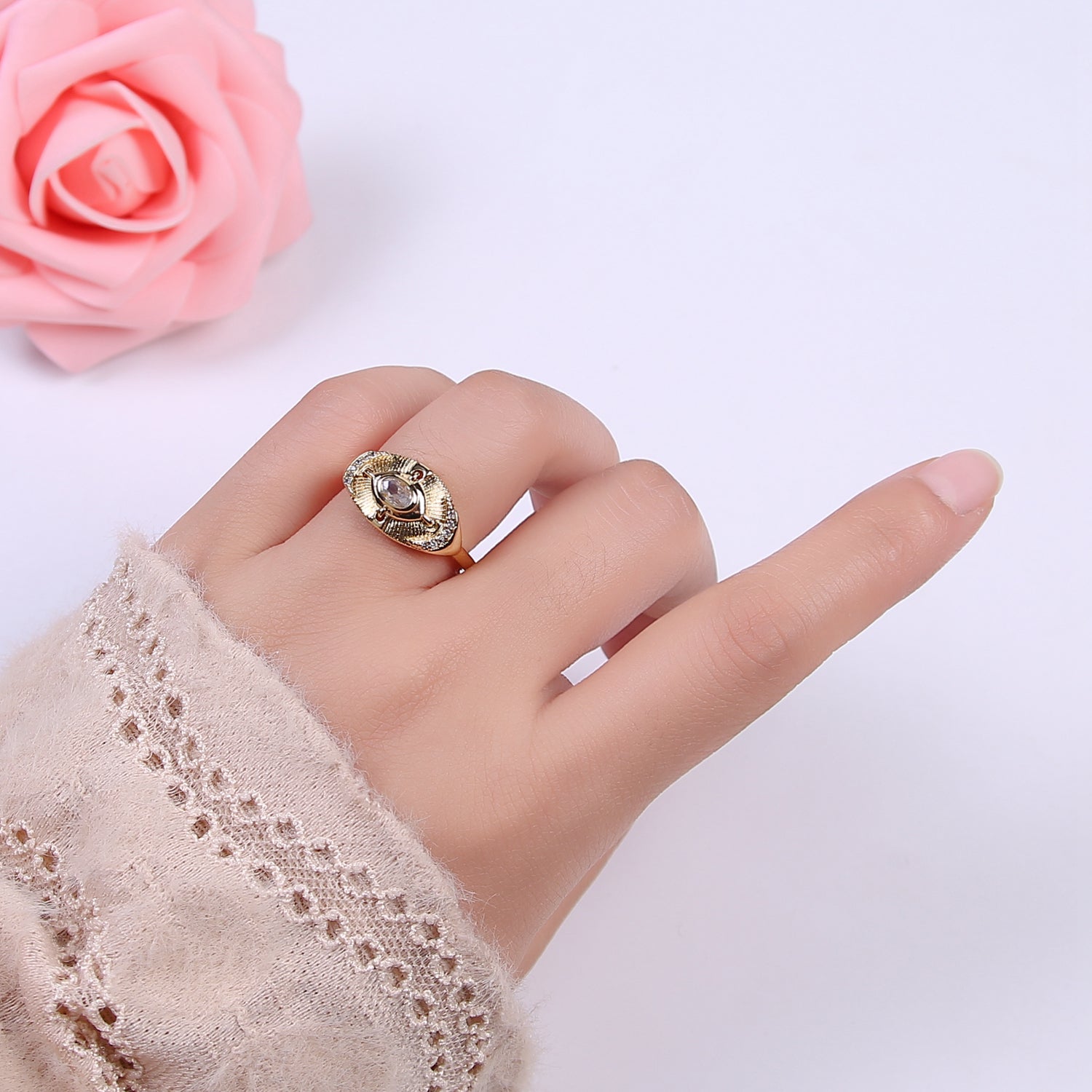 14k Gold Filled Celestial Ring, Goddess Ring, Eye Ring, Moon Ring, Minimalist Ring, Dainty Gold Ring, Stacking Ring, Christmas Gift U-319 - DLUXCA