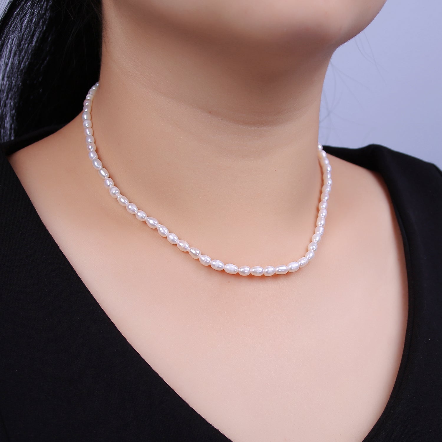 Dainty Small pearl necklace, rice pearl necklace finished in Gold Filled for Minimalist Jewelry WA-611 - DLUXCA