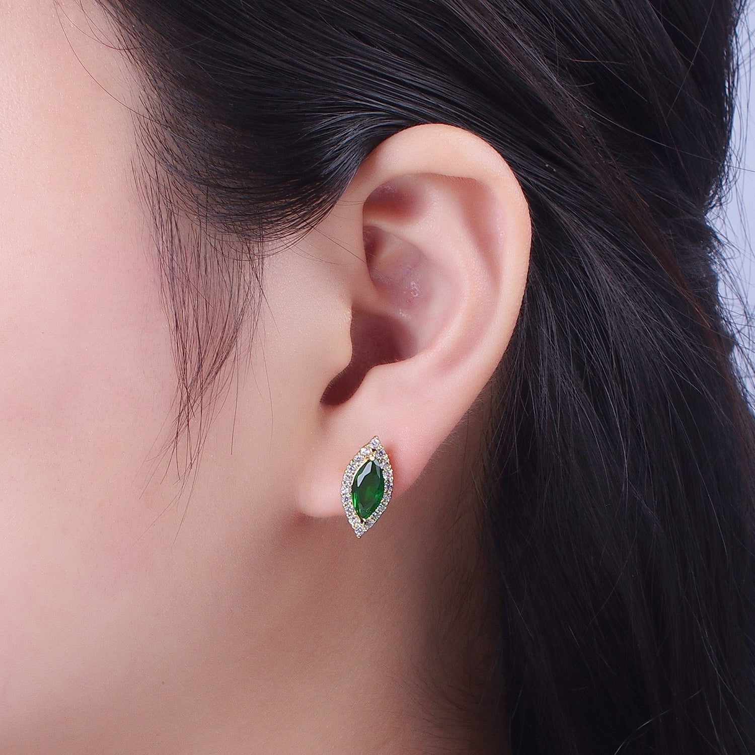 Micro Paved Clear Pink Green Marquise Cubic Zirconia Stud Earrings | X904-X906 - DLUXCA