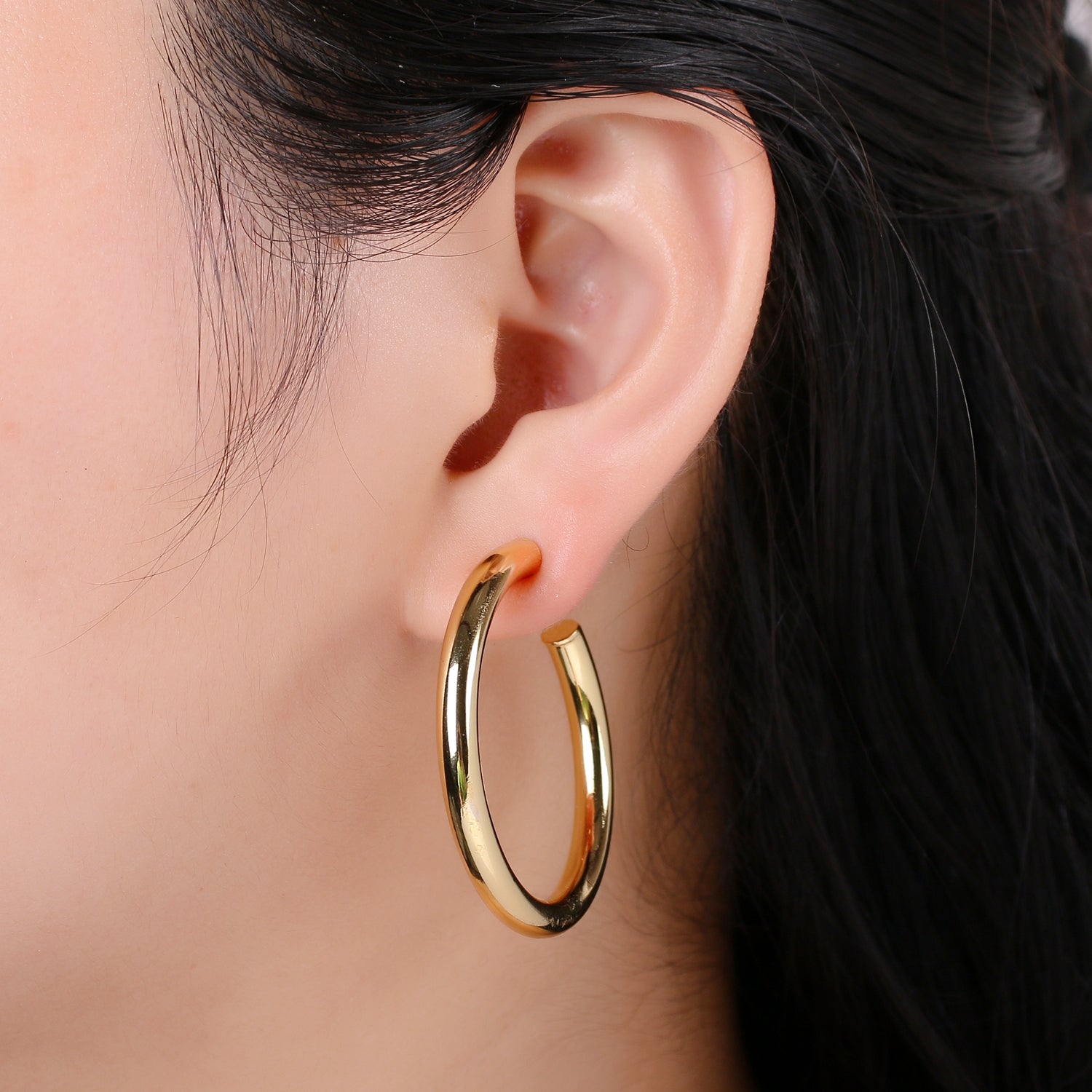 24k Gold Earrings, Hoop Earrings, Chunky Hoop, Tube Hoop Earring, Gift for Her, Earrings for Women, Everyday Wear Earrings - DLUXCA