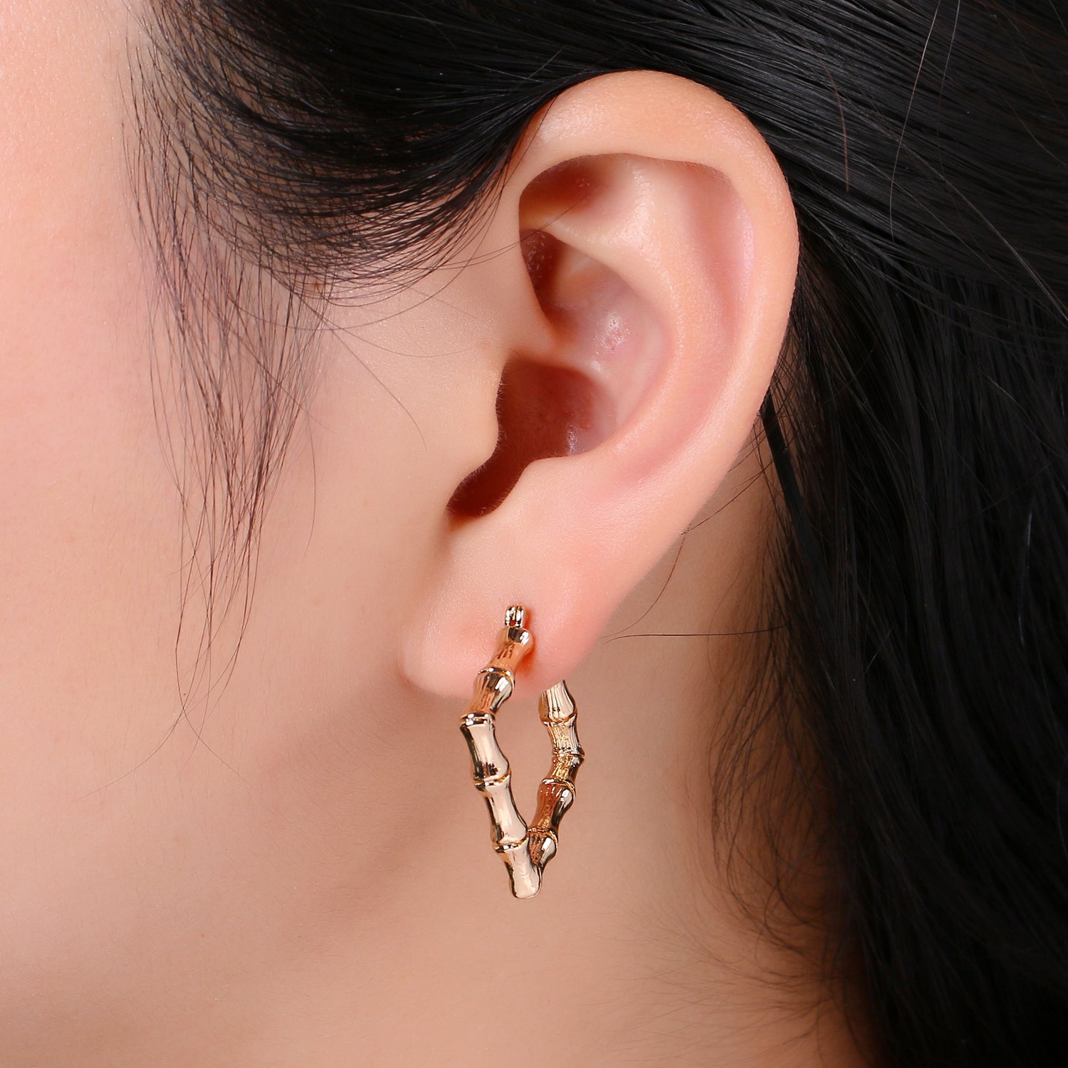 1 pair Square Hoop Earrings, 18k Gold Filled Hoop Earrings, Gold Bamboo Earrings, Statement Necklace Everyday Wear Earring for her - DLUXCA