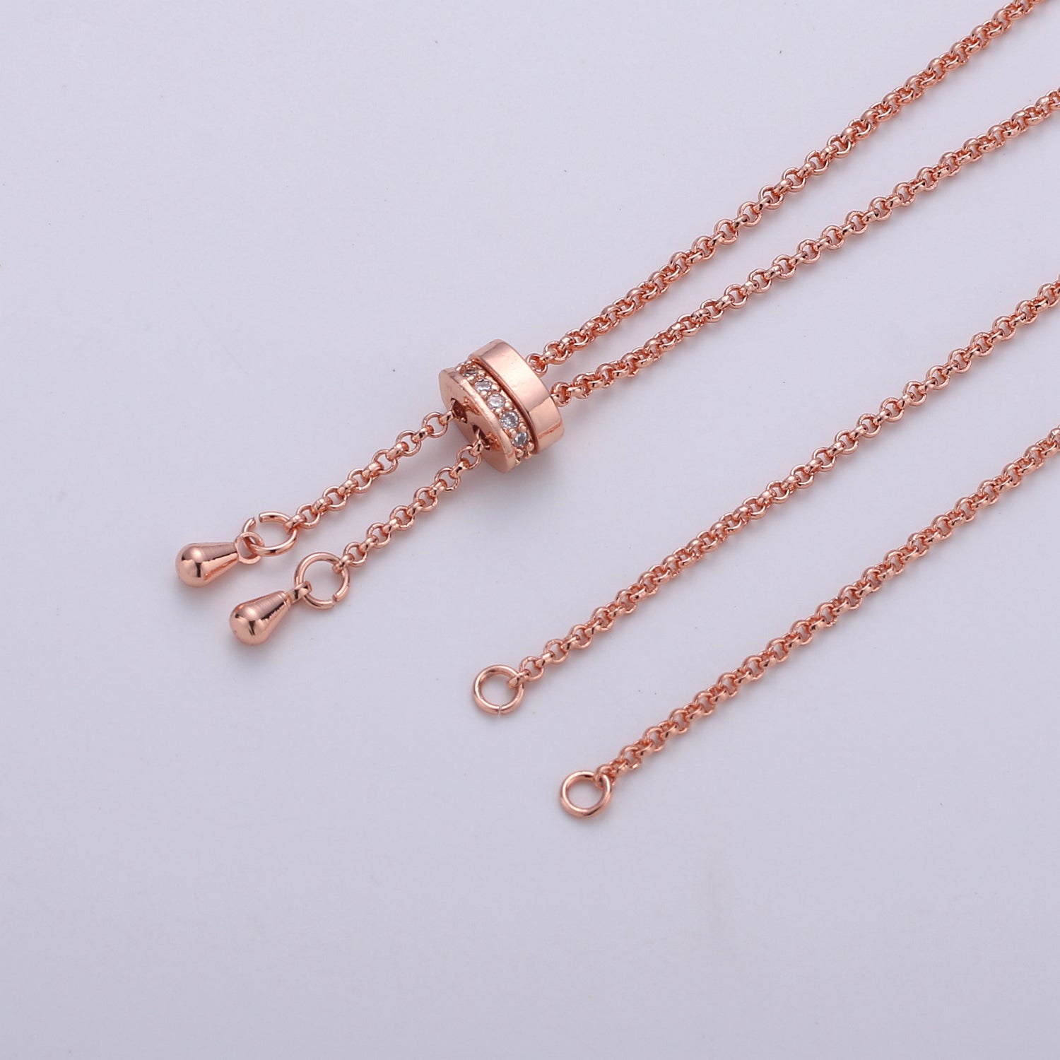 14k Gold Filled Adjustable Necklace Half finished Chain Necklace with rubber stopper Rose Gold, Silver, Black Rolo Chain Wholesale 1pc/10pcs - DLUXCA
