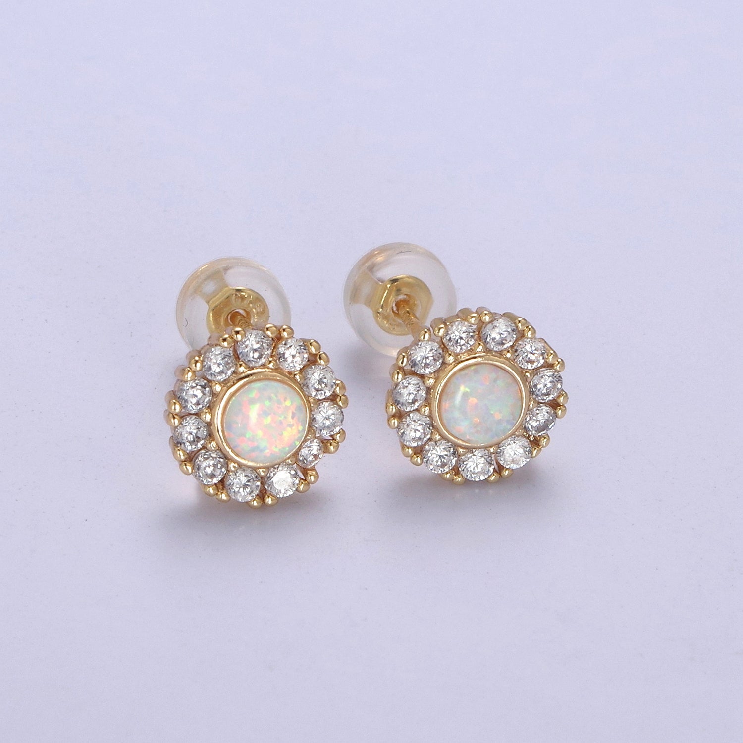 Mini Opal Floral Stud Earring Cartilage Earring, Gold Flower stud, dainty gold Minimalist Jewelry Pushback stud L-614 - DLUXCA