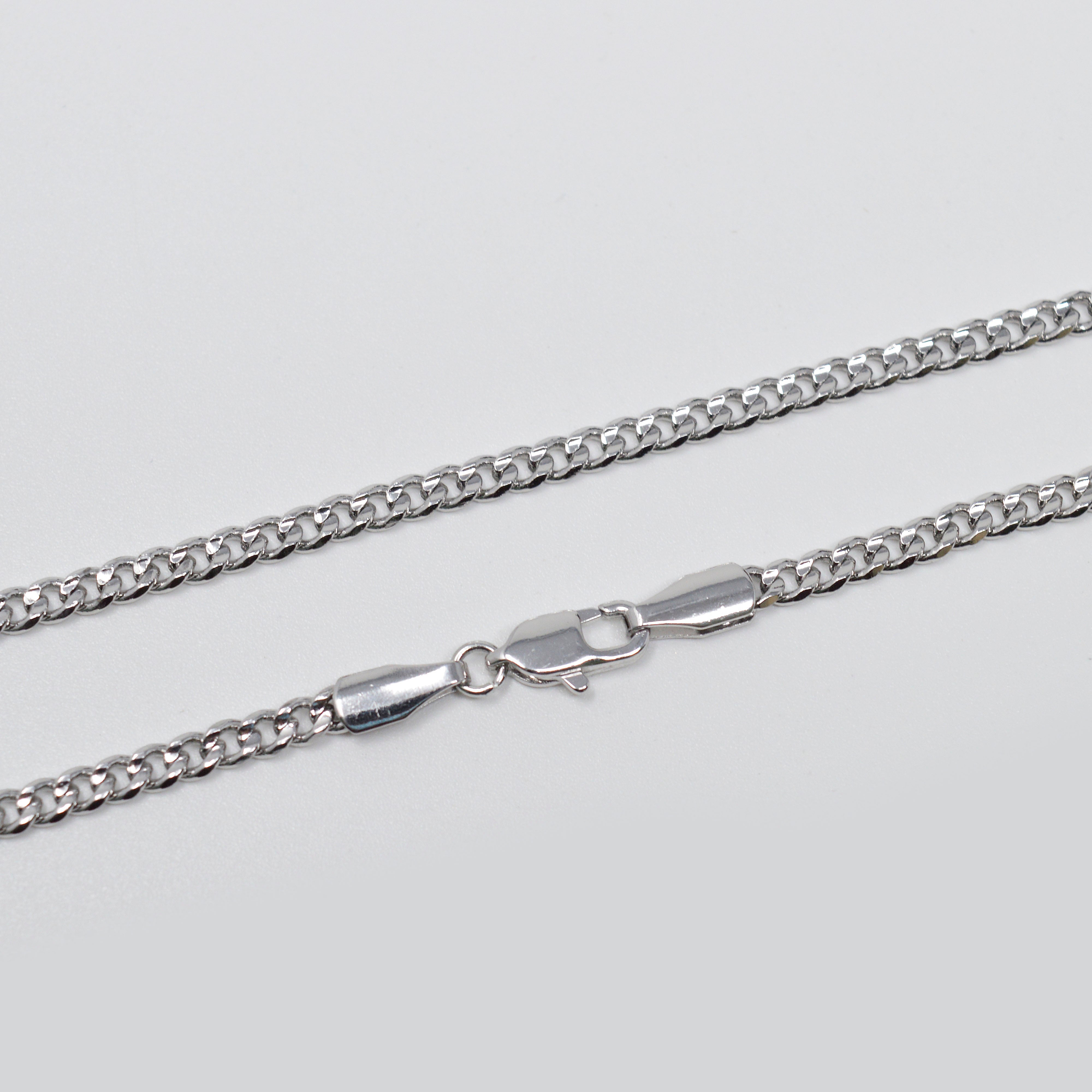 Silver Curb Chain Necklace, Medium Curb Chain Miami Cuban Link Necklace, 3mm Unisex Curb Chain for Necklace Unisex Chain Jewelry - DLUXCA