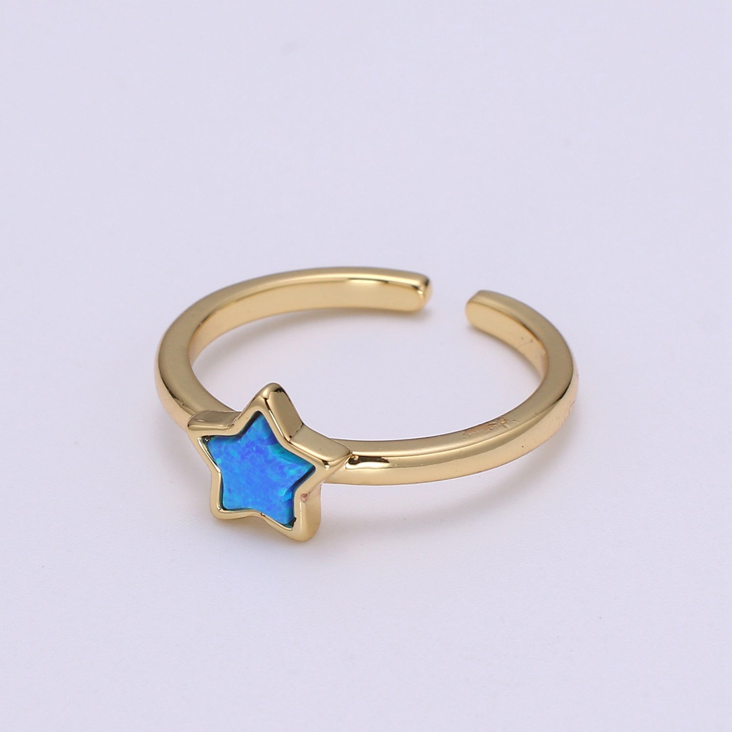 1x 24K Gold Opal Ring Star Blue Opal Ring, Solitaire White Opal Open Ring Gold Adjustable Ring for Stackable Jewelry - DLUXCA