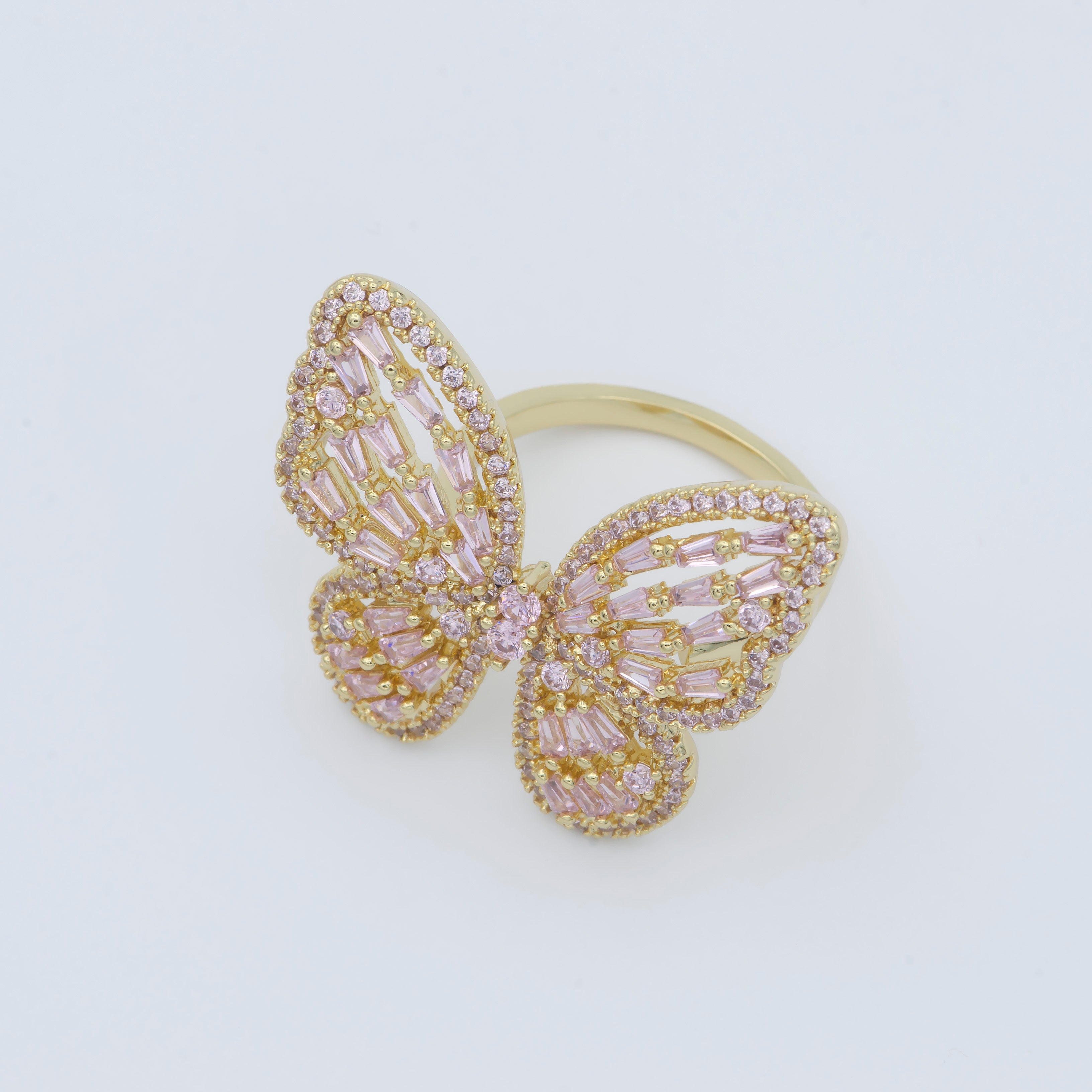 Gold butterfly ring, Open Adjustable butterfly ring, statement Jewelry with Cubic Zirconia Ring Mariposa Jewelry Inspired - DLUXCA