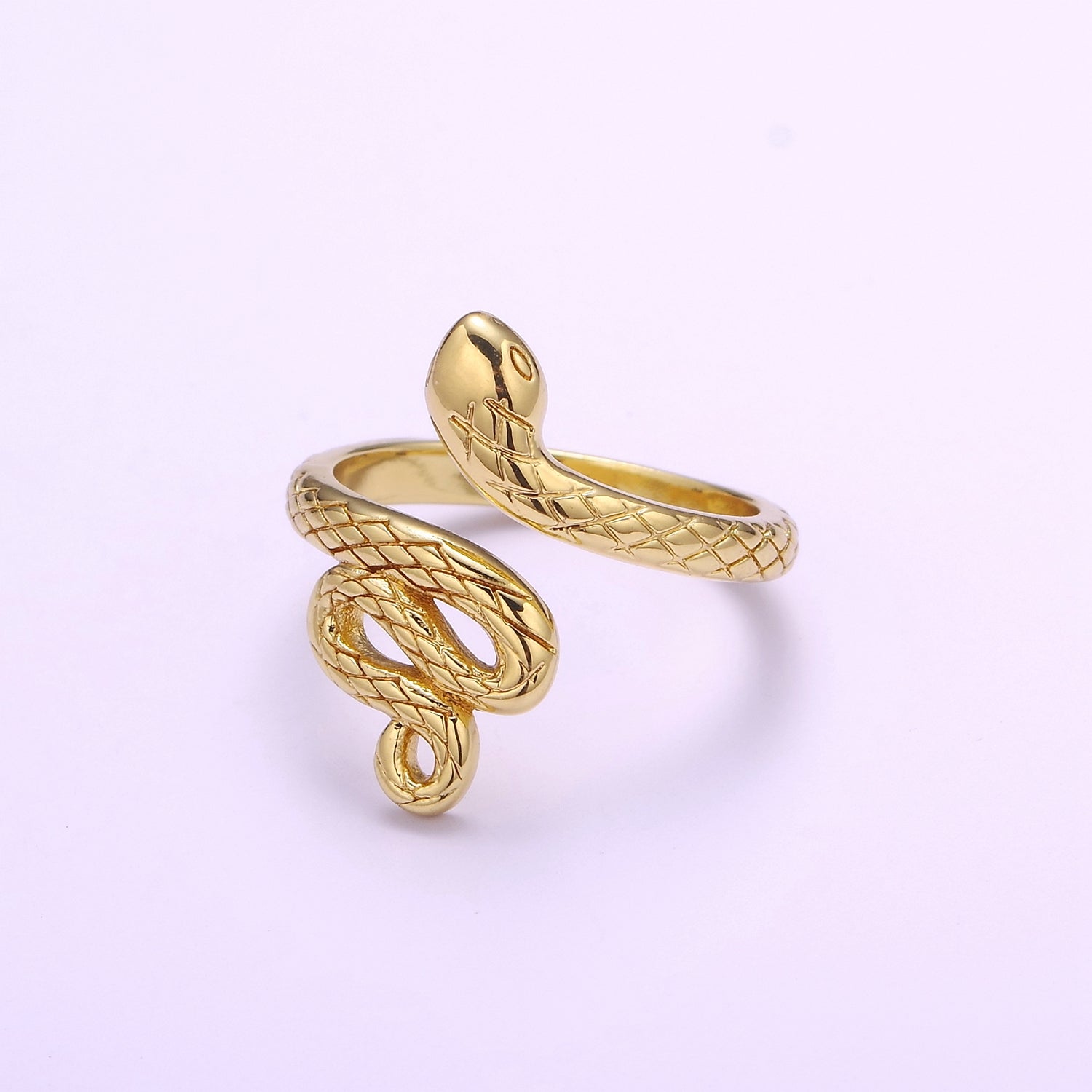 3D Gold snake ring, serpent ring, Statement ring, Gold Open Snake Ring, Twist ring, Stackable ring, Animal ring US Size 5 O321 - DLUXCA