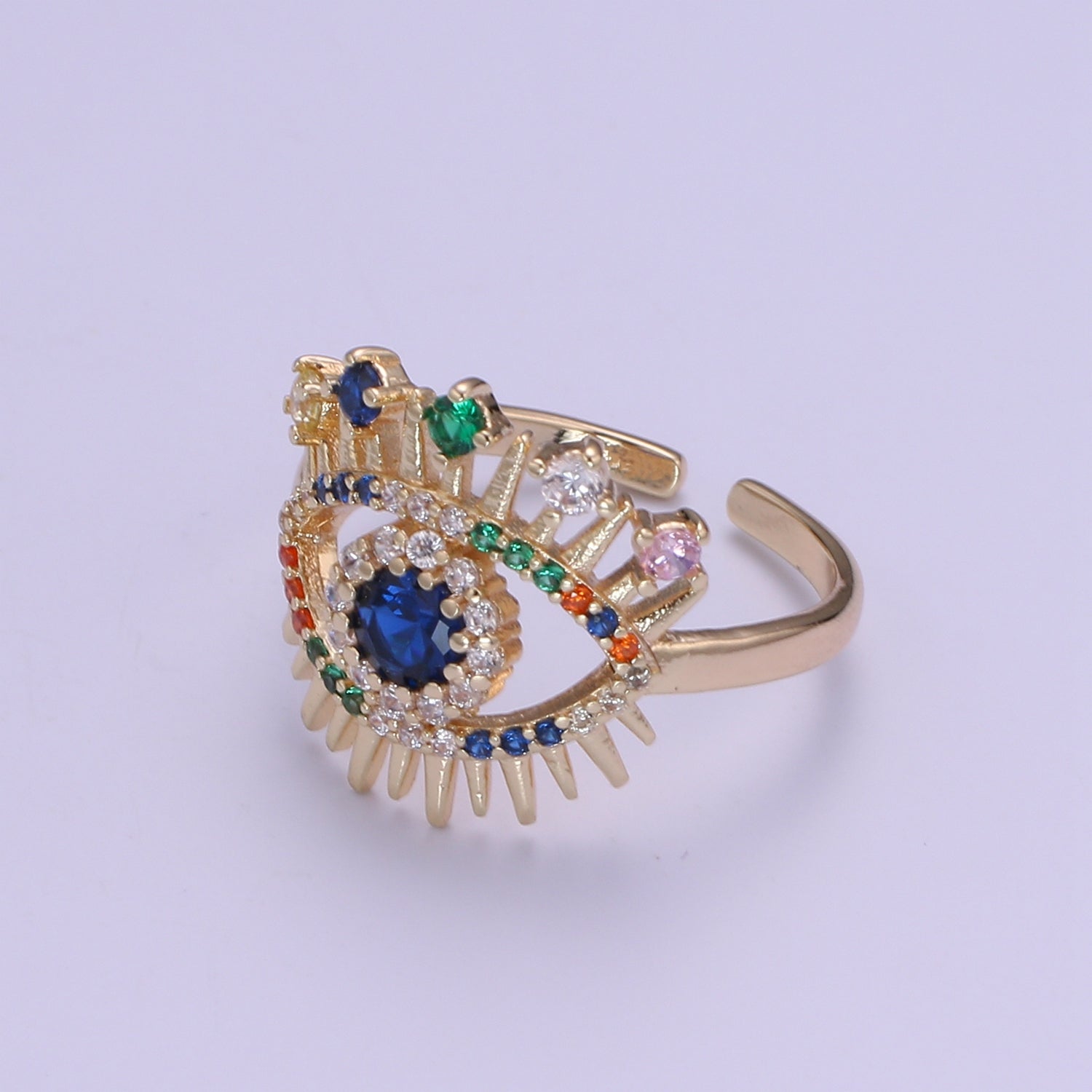 Colorful Rainbow Eye CZ Adjustable Ring - O331 - DLUXCA