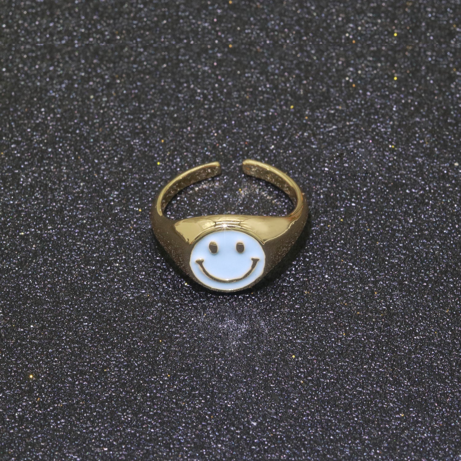 Gold Happy Face Ring • Smiley Face Ring • Enamel Epoxy Emoji Ring • Signet Ring• Birthday Gift y2k Jewelry for Teenager - DLUXCA