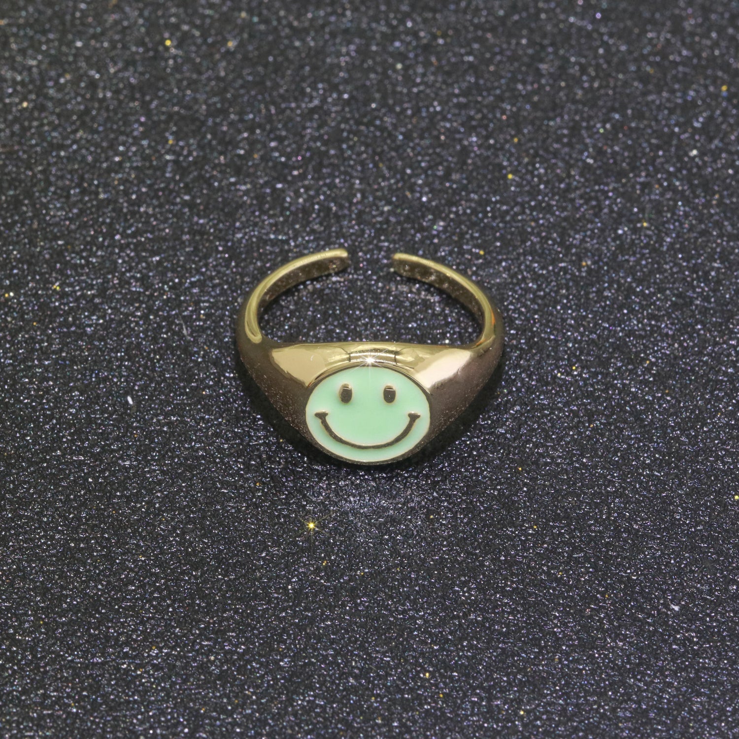 Gold Happy Face Ring • Smiley Face Ring • Enamel Epoxy Emoji Ring • Signet Ring• Birthday Gift y2k Jewelry for Teenager - DLUXCA