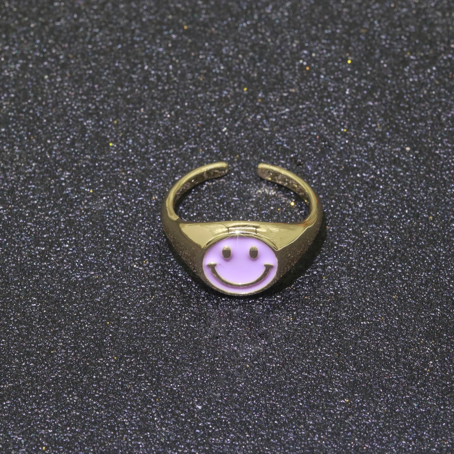 Gold Happy Face Ring • Smiley Face Ring • Enamel Epoxy Emoji Ring • Signet Ring• Birthday Gift y2k Jewelry for Teenager - DLUXCA