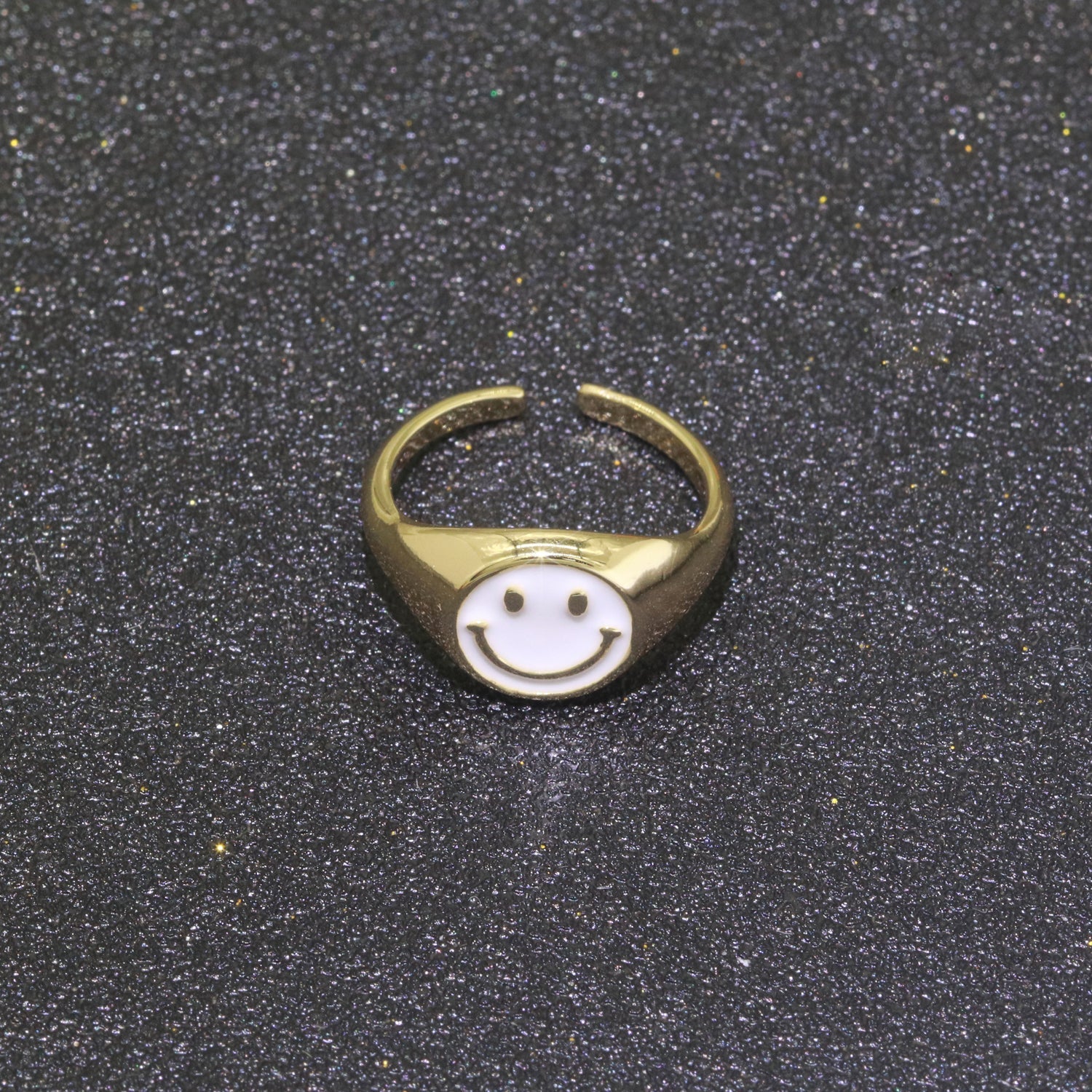 Gold Happy Face Ring • Smiley Face Ring • Enamel Epoxy Emoji Ring • Signet Ring• Birthday Gift y2k Jewelry for Teenager - DLUXCA