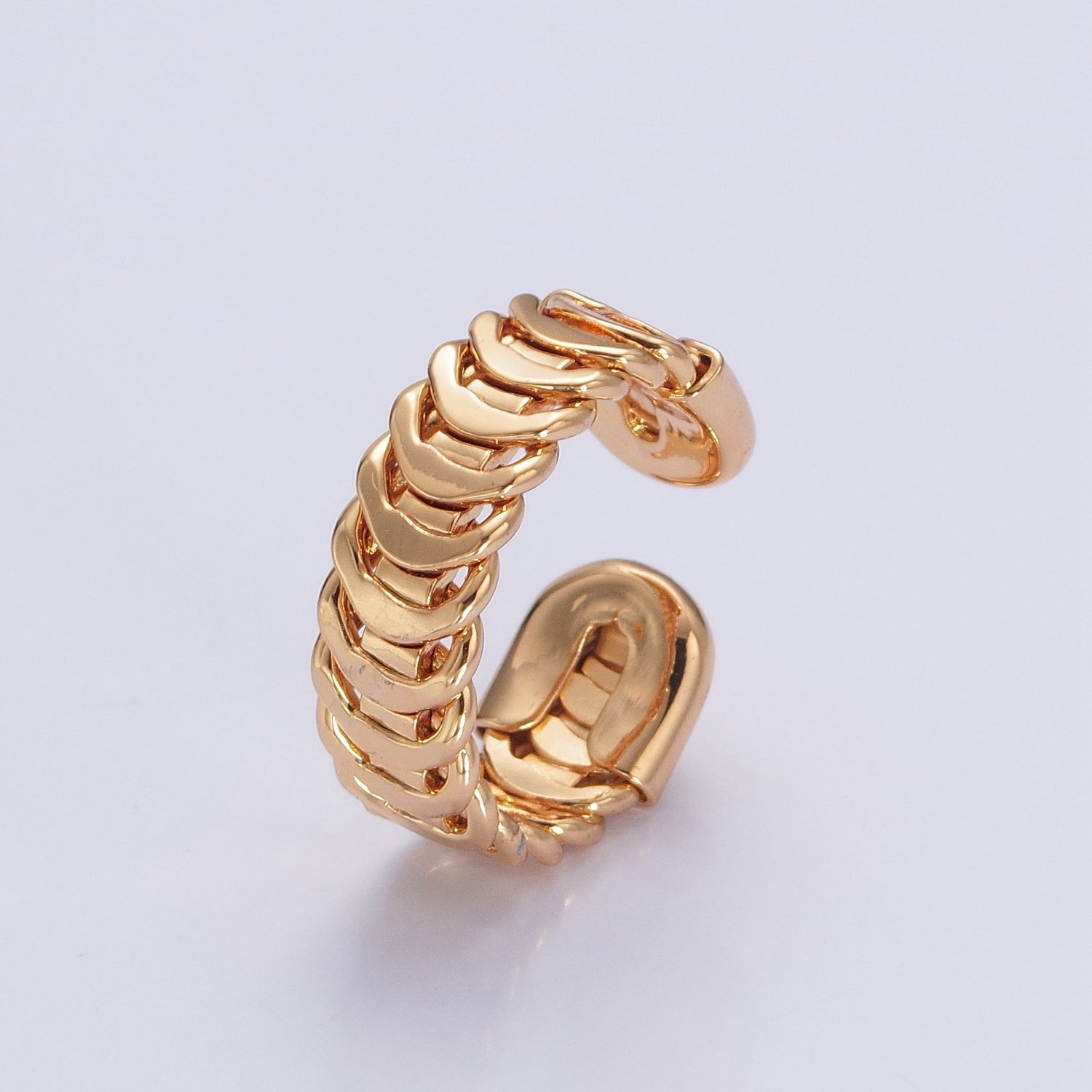 Minimalist Gold Unique Curb Chain Link Adjustable Ring O-477 - DLUXCA