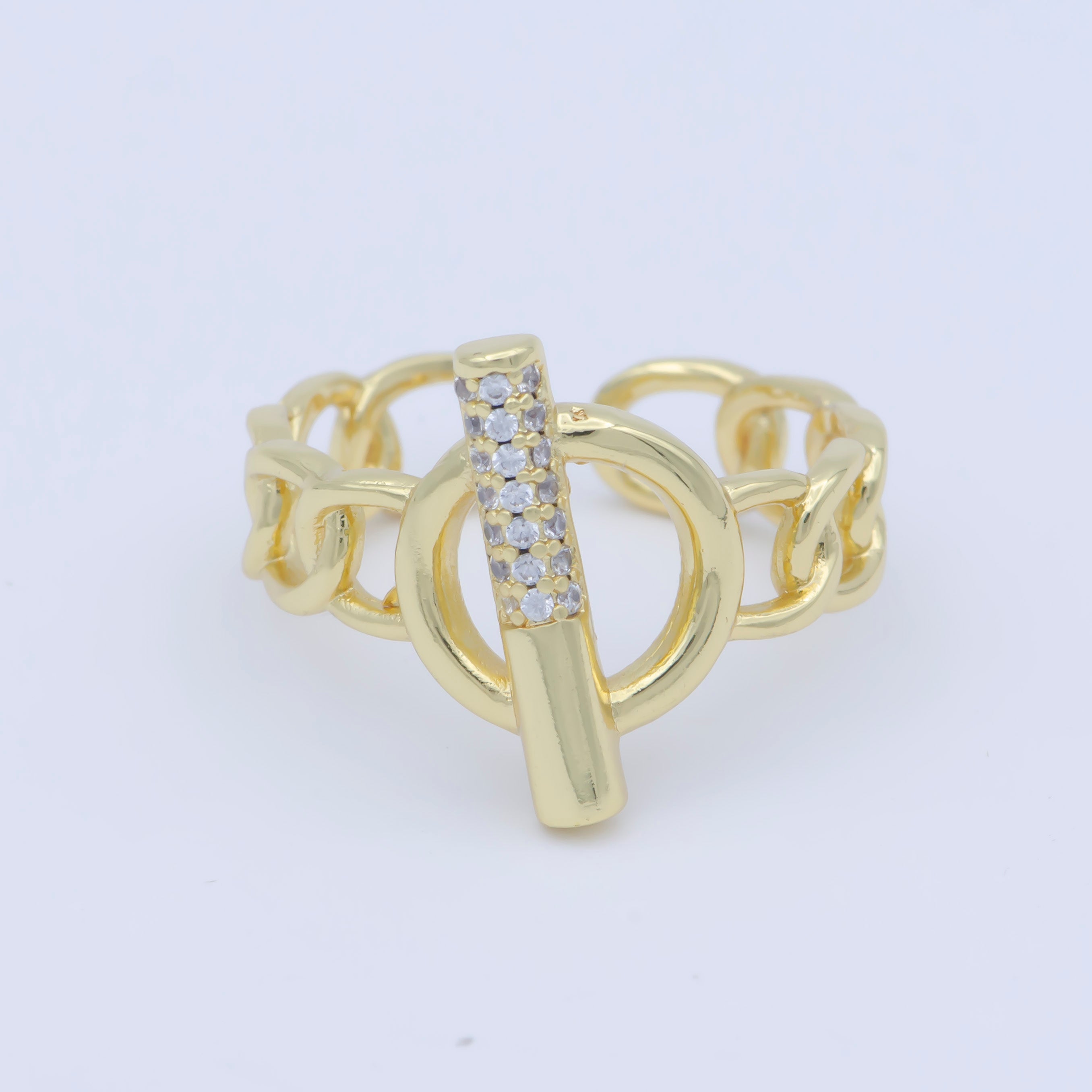 Gold Chain Ring with OT Clasp Style Open Adjustable Ring - DLUXCA