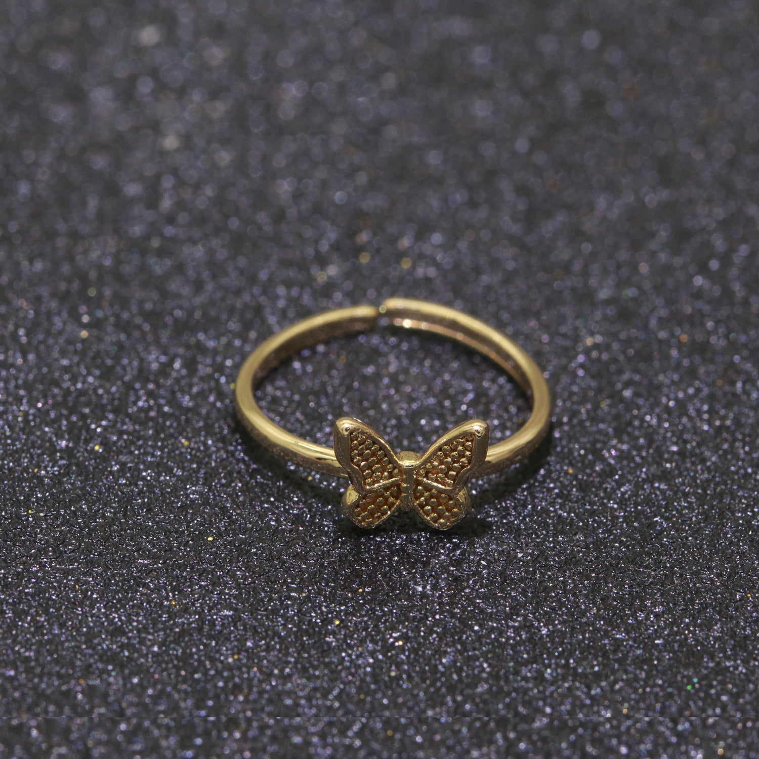 Dainty Butterfly Ring, Mariposa Ring, Adjustable Gold Open Adjustable Clear Cz Ring - DLUXCA