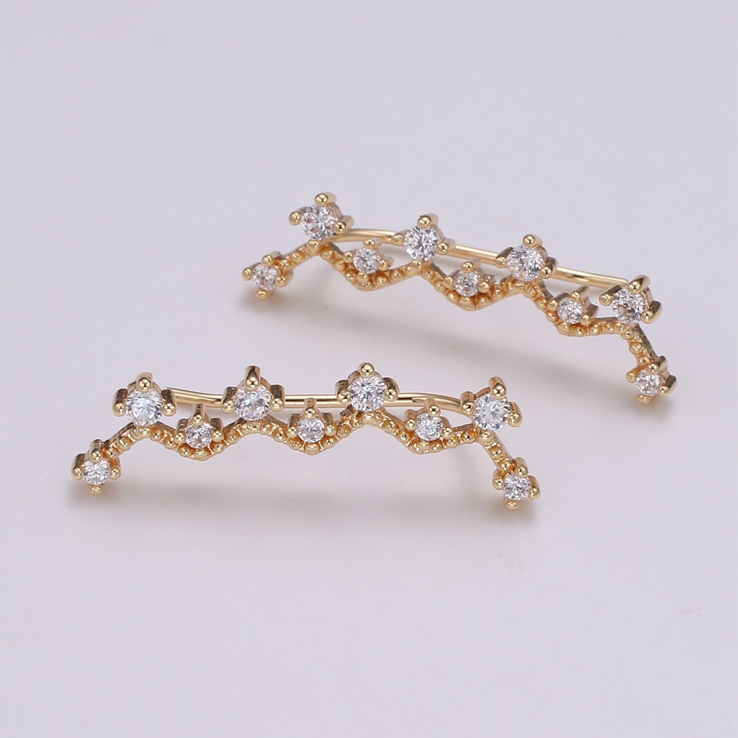 1pair Golden Zigzag Rod Stud Earrings CZ Mini Gold Filled Geometric Thin Stick Daily Wear Micro Pave Earring Jewelry P009 - DLUXCA