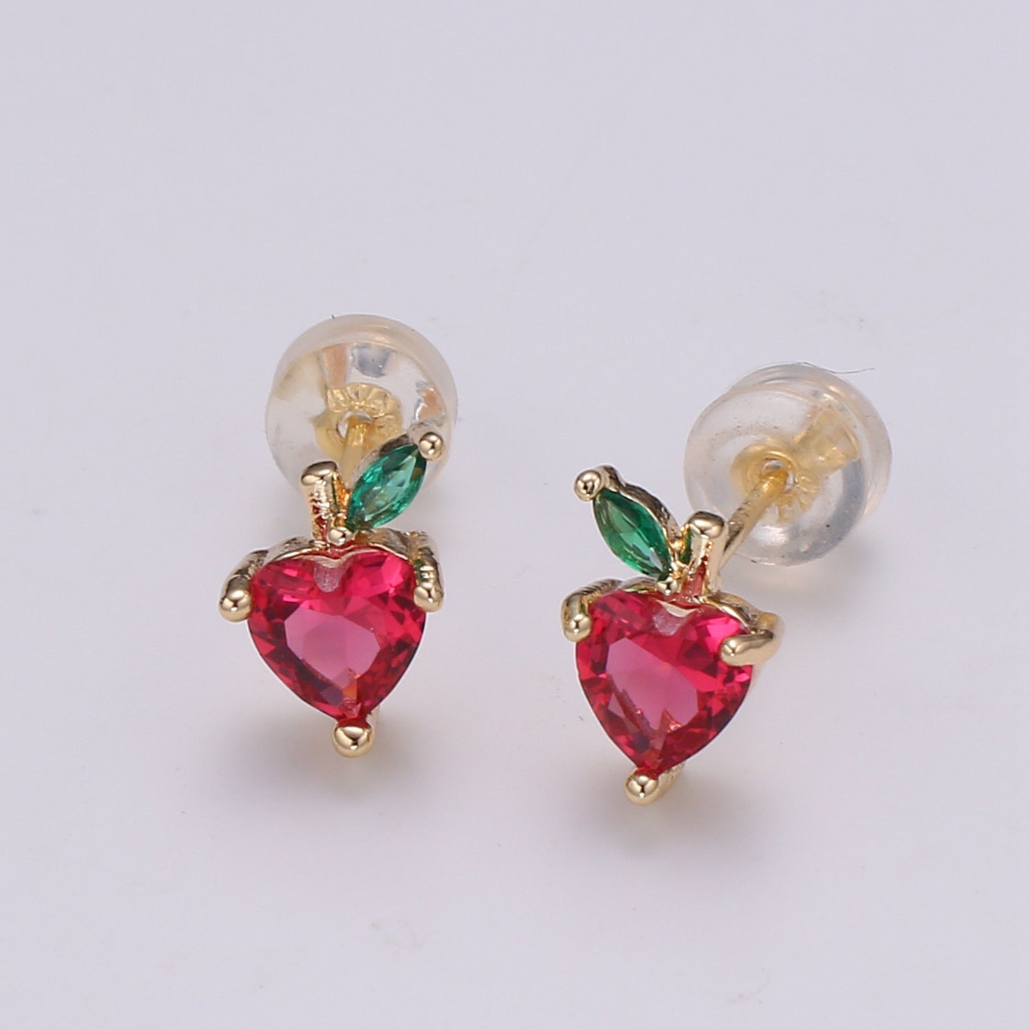1pair Gold Filled Tiny Strawberry Stud Earrings, Colored CZ Crystal Mini Fruity Natural Golden Formal/Casual Daily Wear Earring Jewelry P015 - DLUXCA