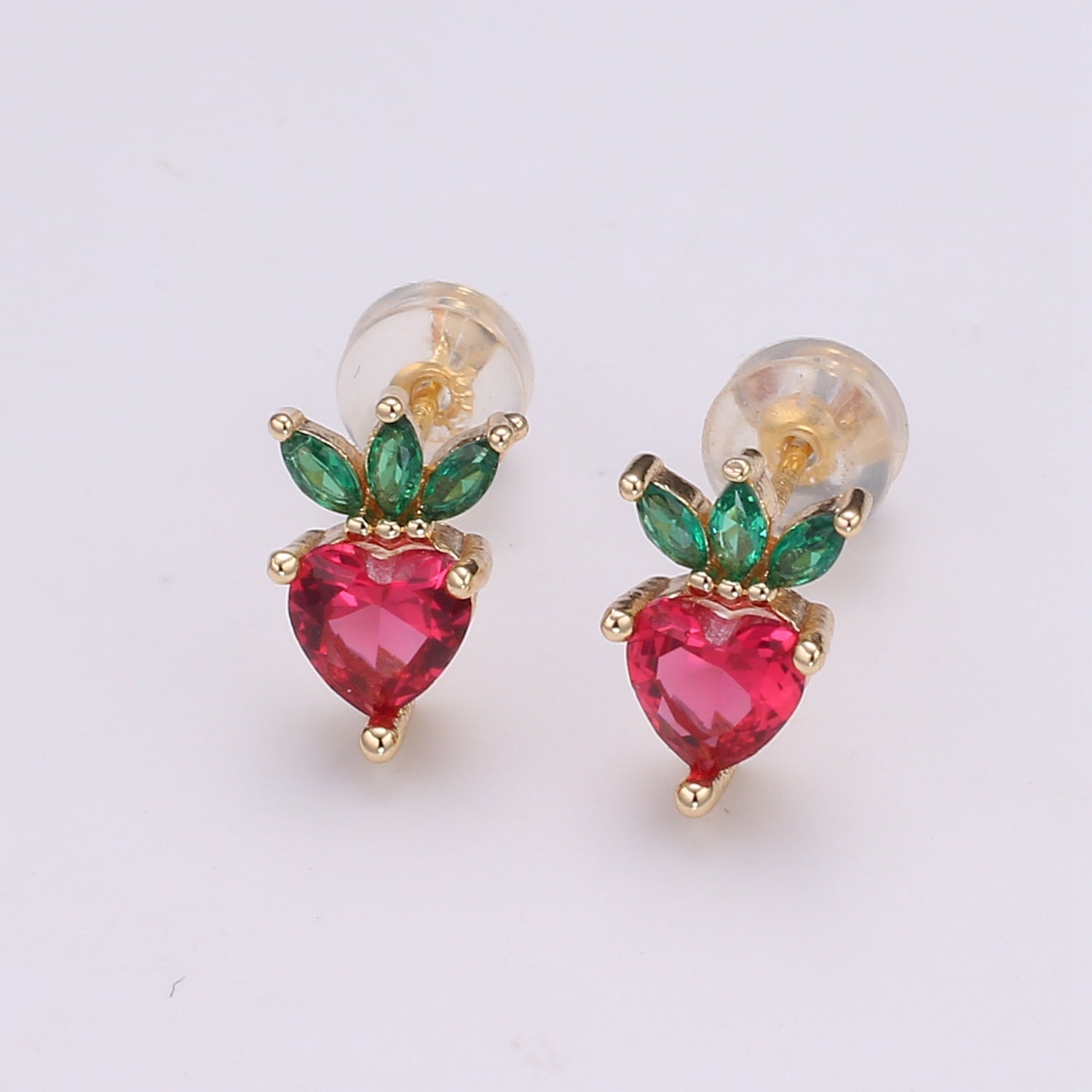 Gold Strawberry Stud Earring, Crystal Berry Studs, Strawberry Fruit Earring, Minimalist Earring, Dainty Earrings for Girls, Gift - DLUXCA