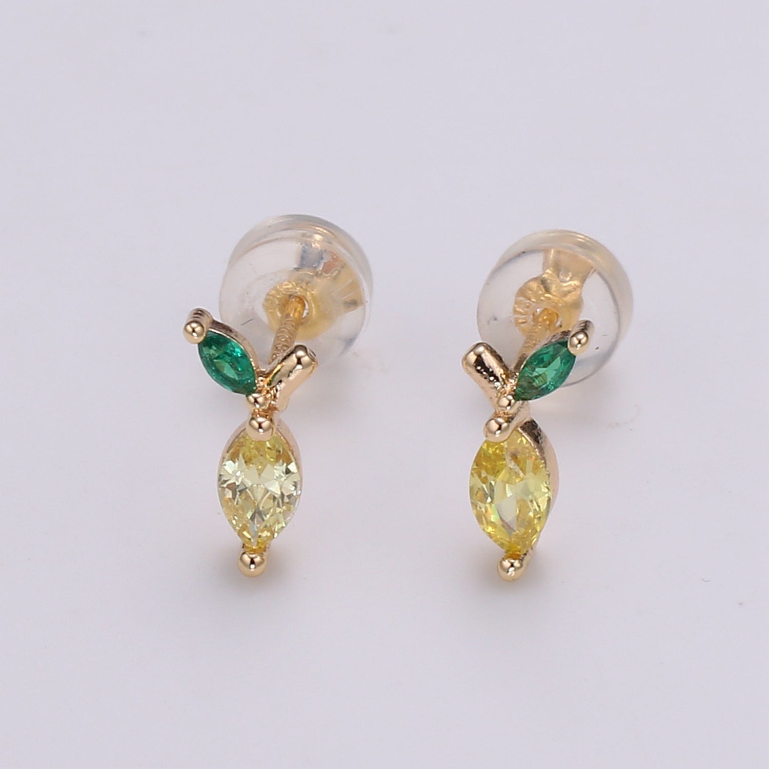 Gold Lemon Stud Earring, Crystal Lemon Studs, Lemon Fruit Earring, Minimalist Earring, Dainty Earrings for Girls, Gift - DLUXCA
