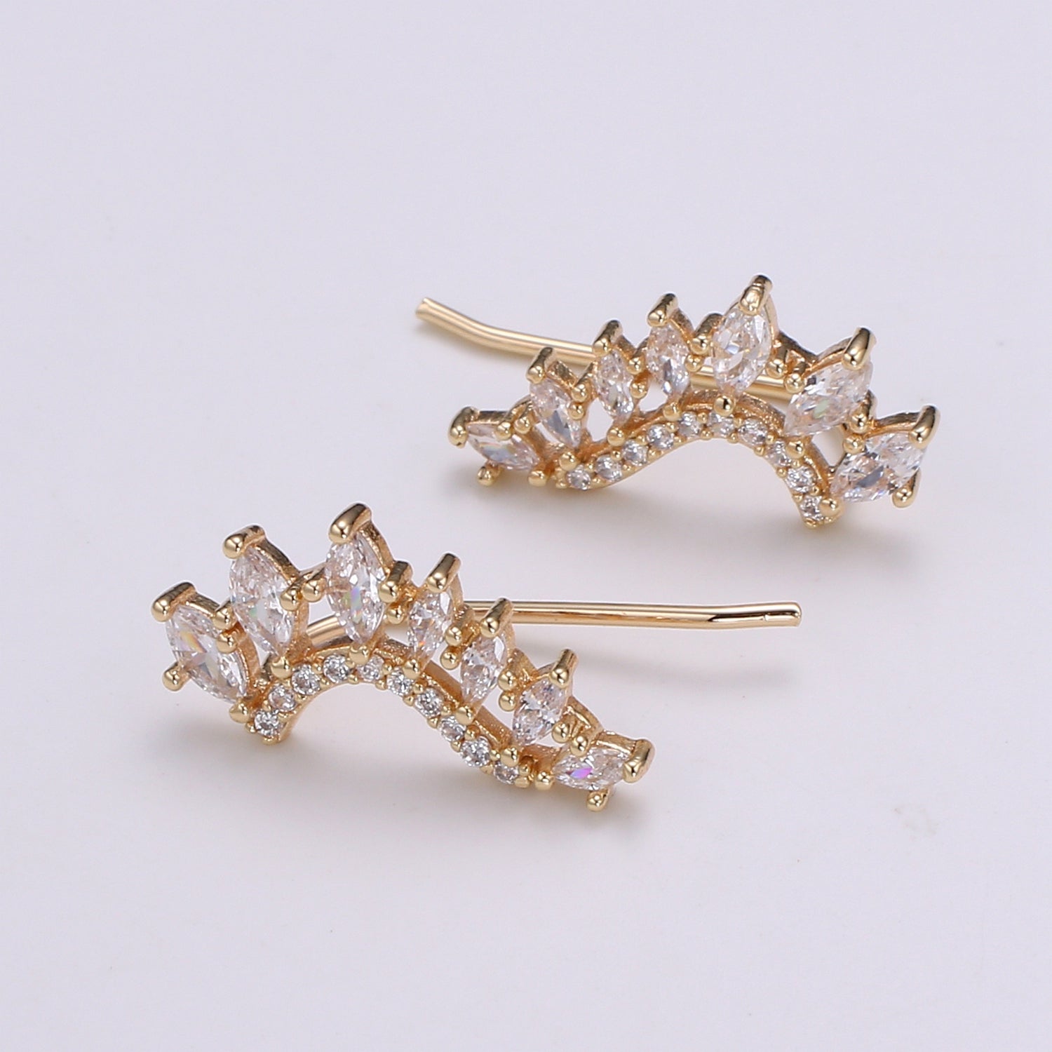 1pair Gold Filled Spiky Curve Plate Stud Earrings CZ Mini Geometric Formal/Casual Micro Pave Daily Wear Earring Jewelry P020 - DLUXCA
