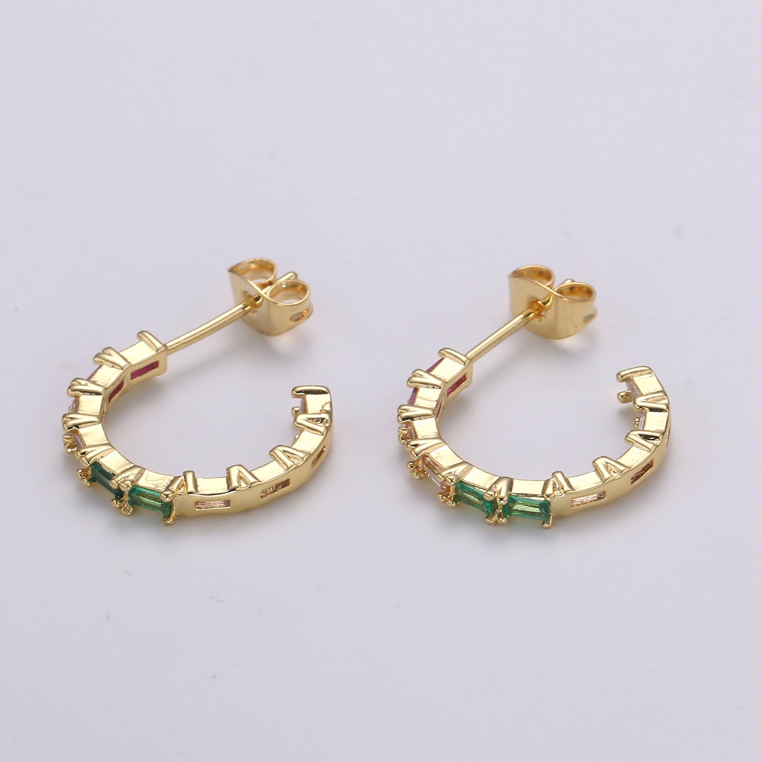 14K Gold filled Hoop Earrings Multi Color Rainbow Earrings Baguette Colorful Hoops Diamond Earrings Statement Earrings - DLUXCA