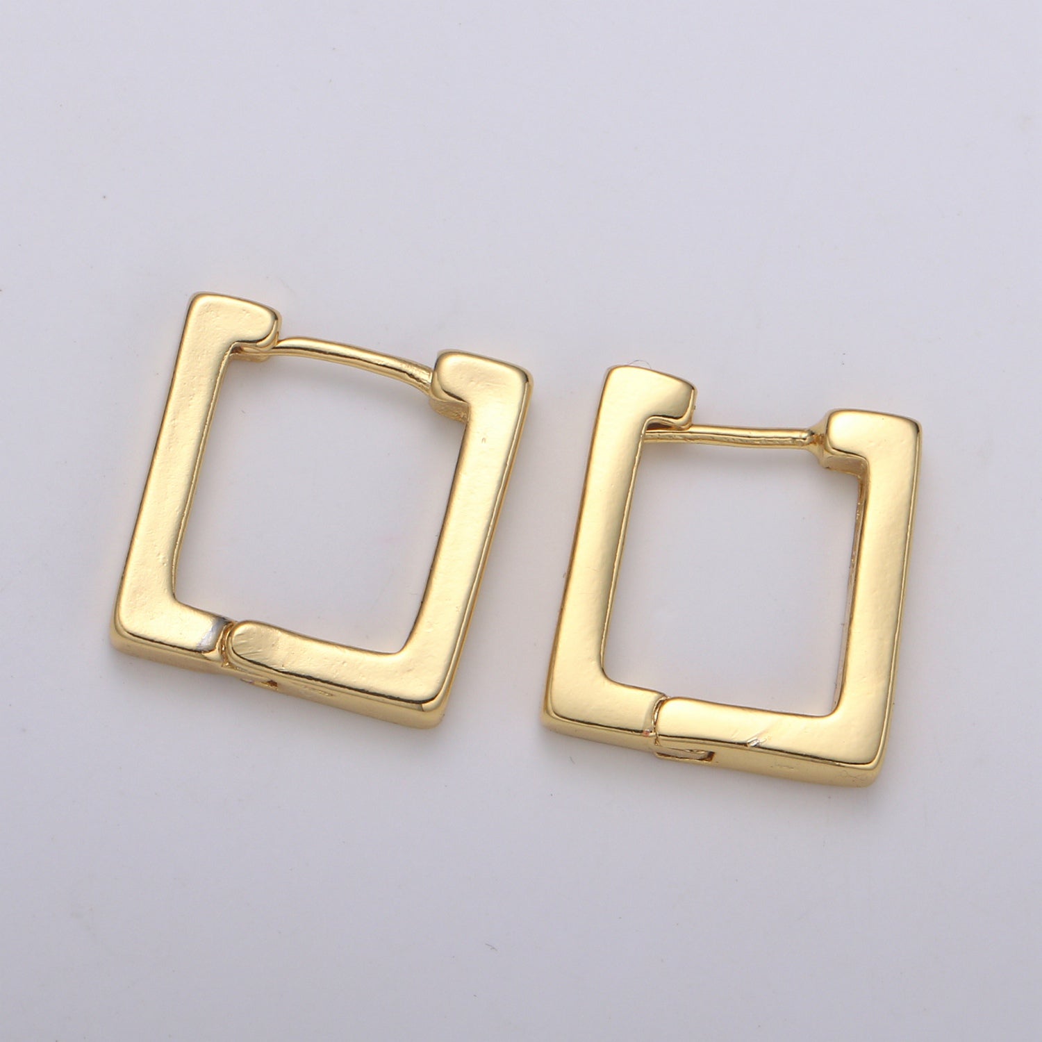 24k Gold Earrings, Square Huggie Earring, 16X15mm Square Earrings, DIY Earrings, Everyday Wear Earrings Gift Jewelry Earring - DLUXCA