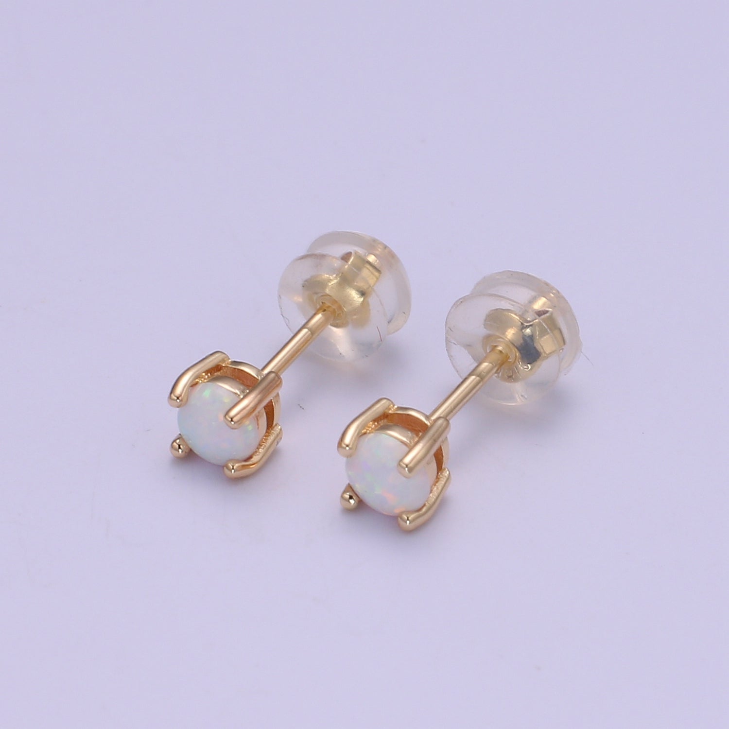 Minimalist Opal Stud Earrings in 18k Gold Filled Earring Pink Blue White Opal, Tiny Circle Dot Jewellery Dainty Stud Earring for gift - DLUXCA