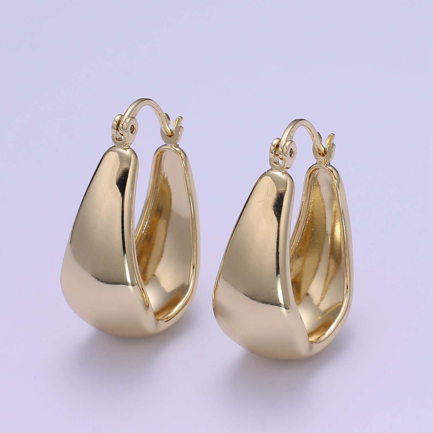 14K Gold Filled Thick Hoops - Gold Thick Hoop Earrings - Chunky Thick Hoops - Light Weight Hoops Dome Earring P089 - DLUXCA
