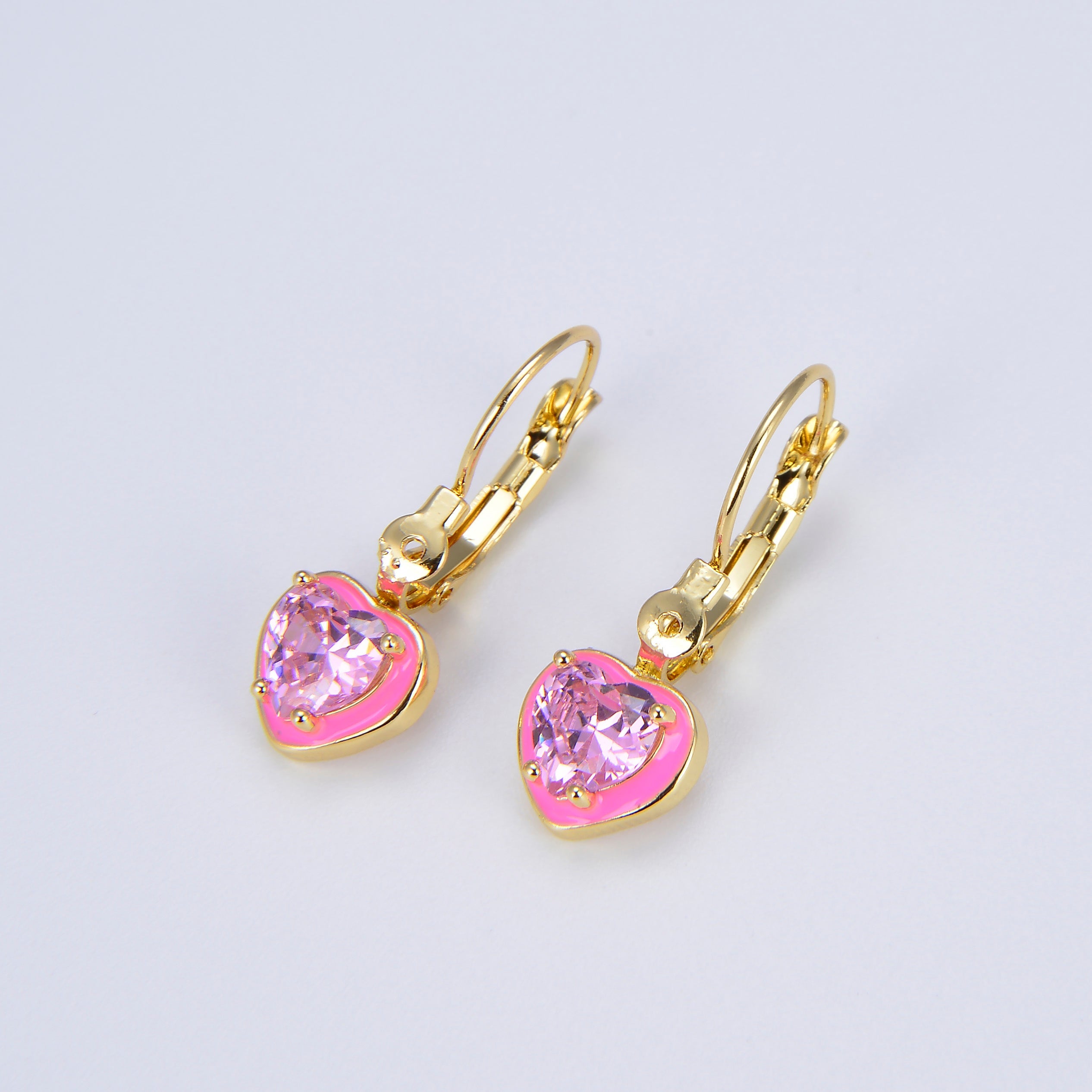 1pair Women Heart Crystals Earrings Drop Dangle Lever Back Hoop Earrings for Girl Green Red Pink Cubic Stone for everyday Wear P105 - DLUXCA