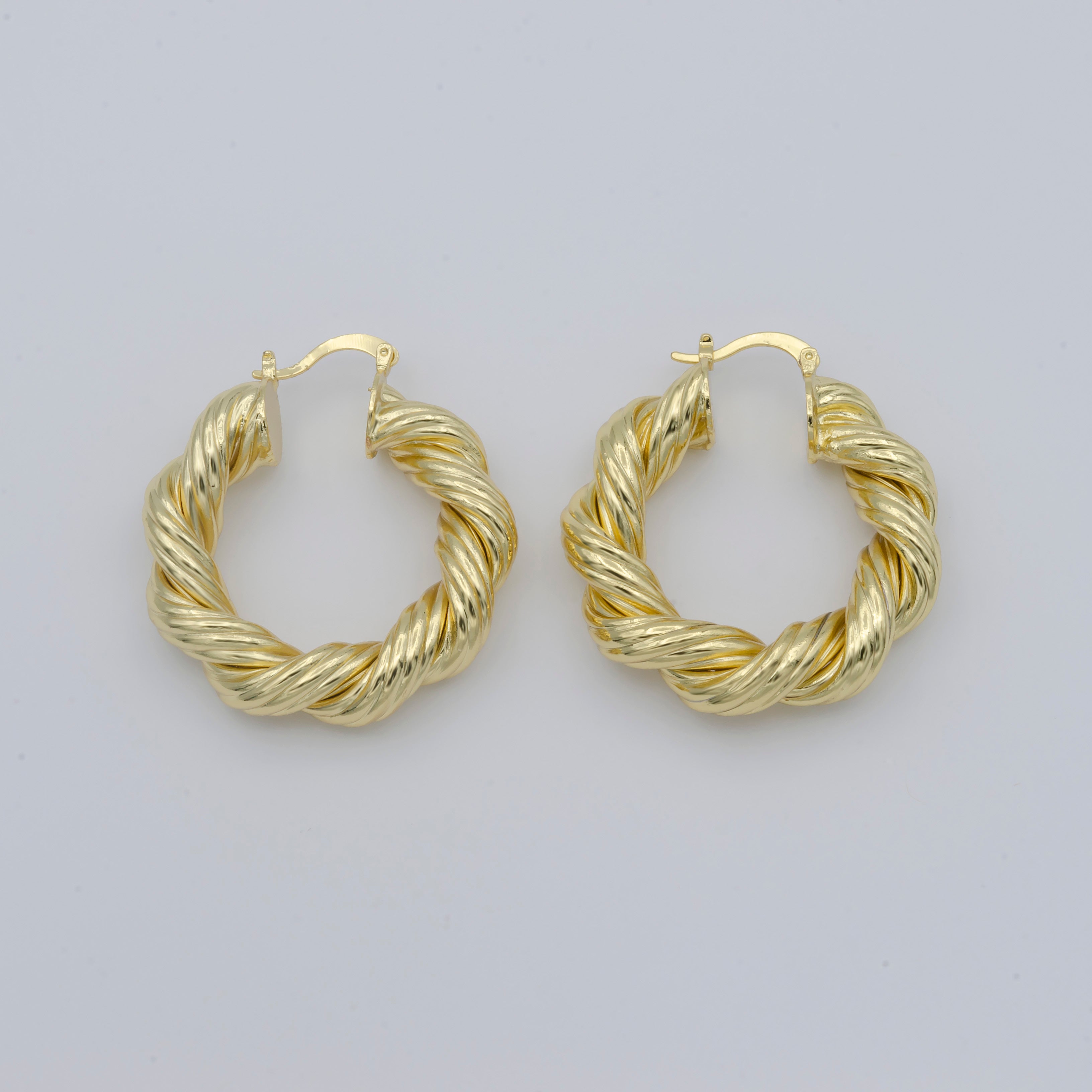 1pair Golden Braid Circle Round Huggies Earrings, Plain Gold Filled Geometric Braid Shape Casual/Formal Daily Earring Jewelry P106 - DLUXCA