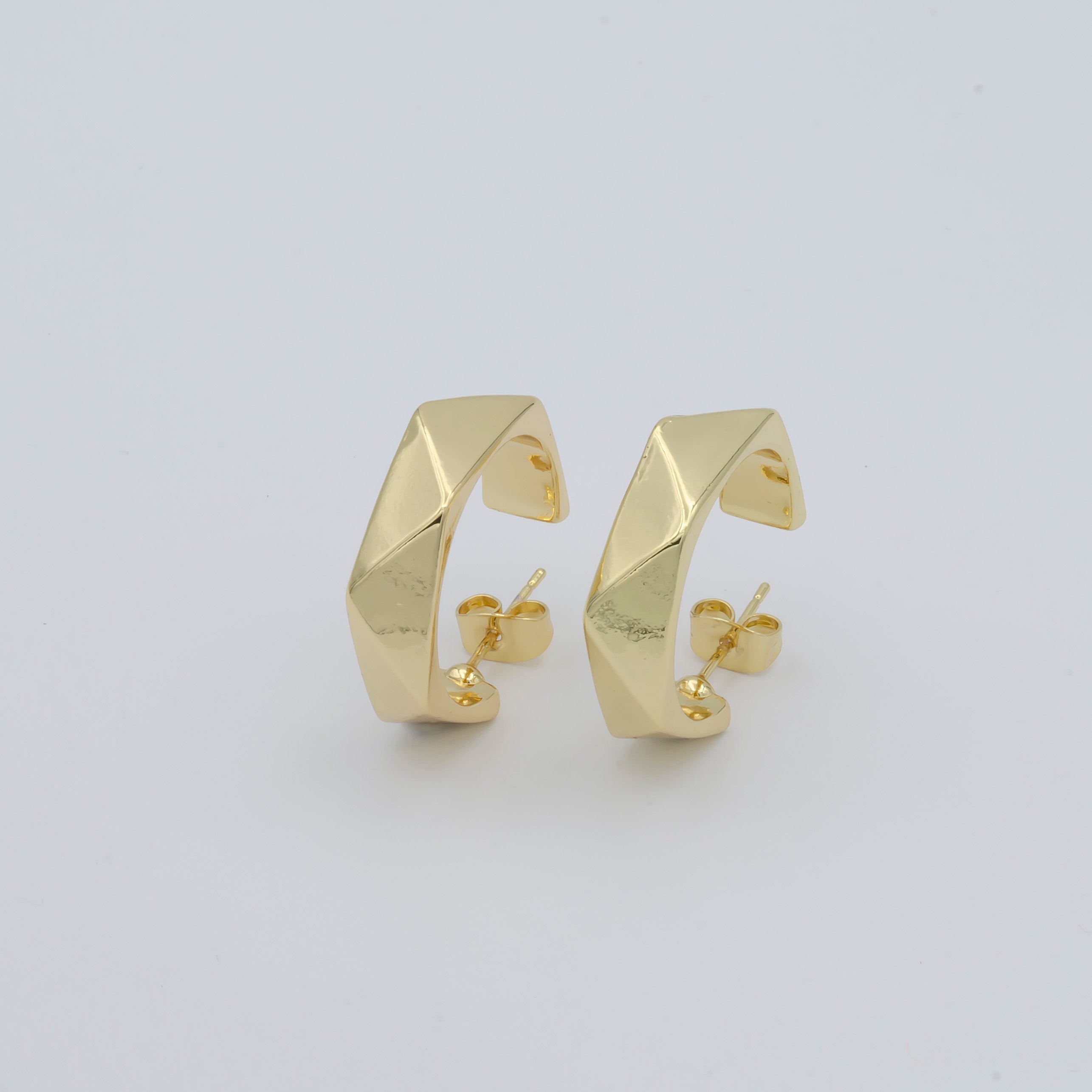 1pair Kinked Golden C Shape Huggies Earrings, Plain Gold Geometric Casual Daily Earring Jewelry P122 - DLUXCA