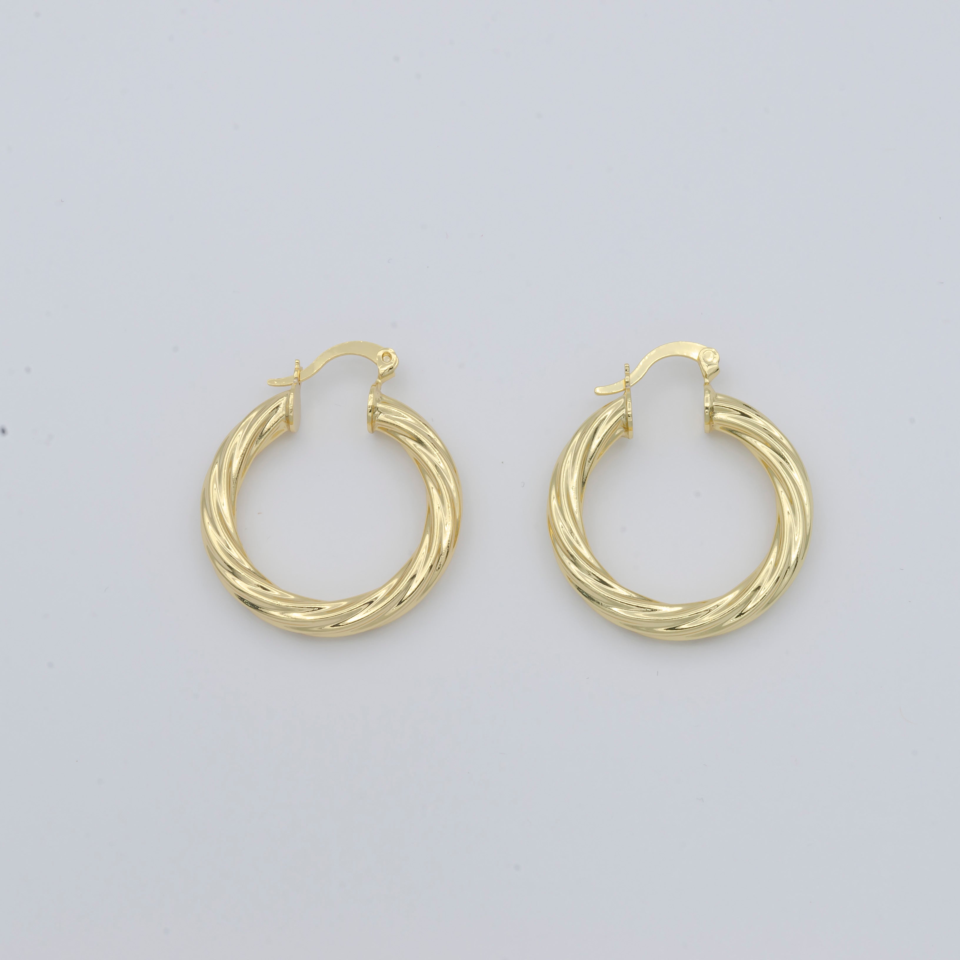 1pair Gold Braided Round Huggies Earrings, Plain Gold Filled Mini Geometric Formal/Casual Wear Earring Jewelry - DLUXCA