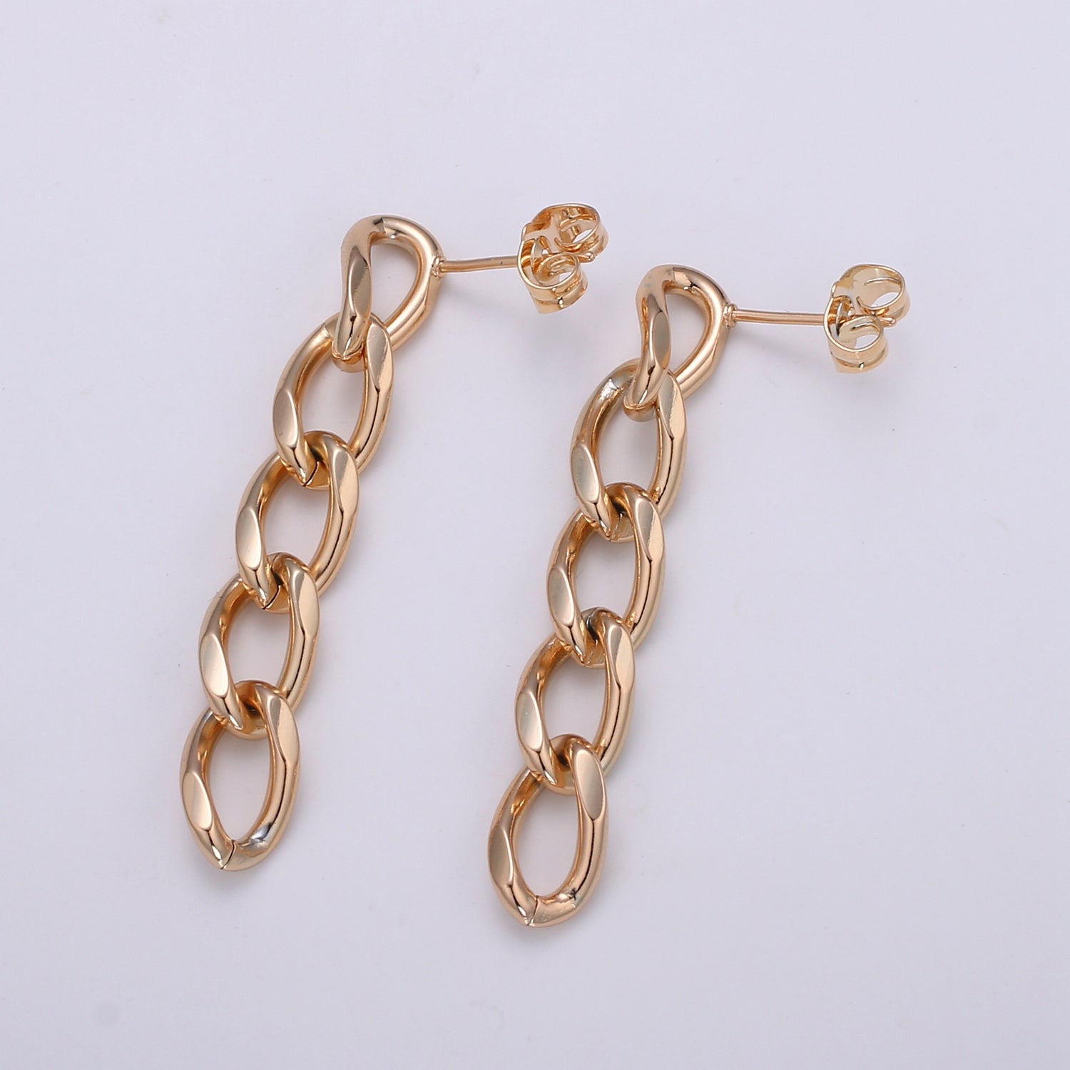 Rose Gold & Gold 49x8mm Cuban Long Chain Earring, Bold Earrings, Perfect Gift For Her - DLUXCA