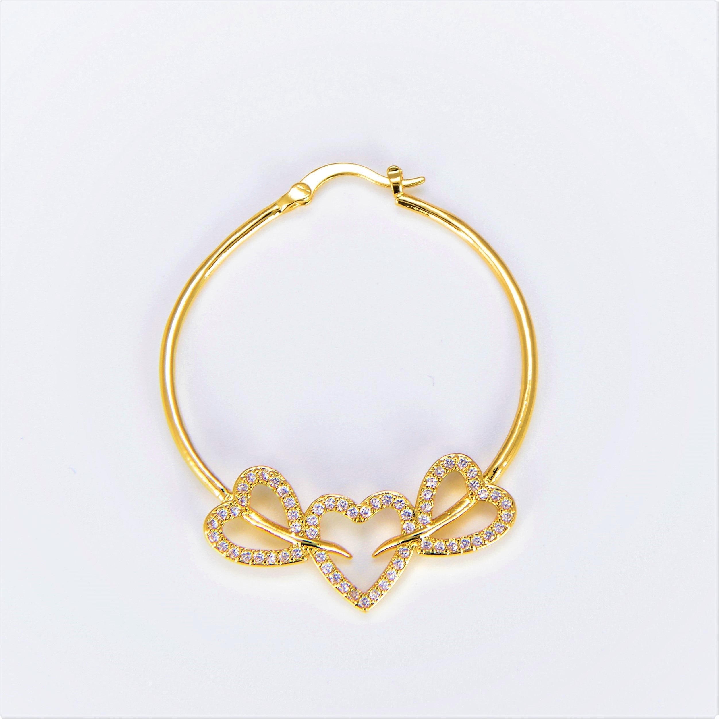 24K Gold Filled Hoop Heart Earring 40mm Love Hoops - DLUXCA