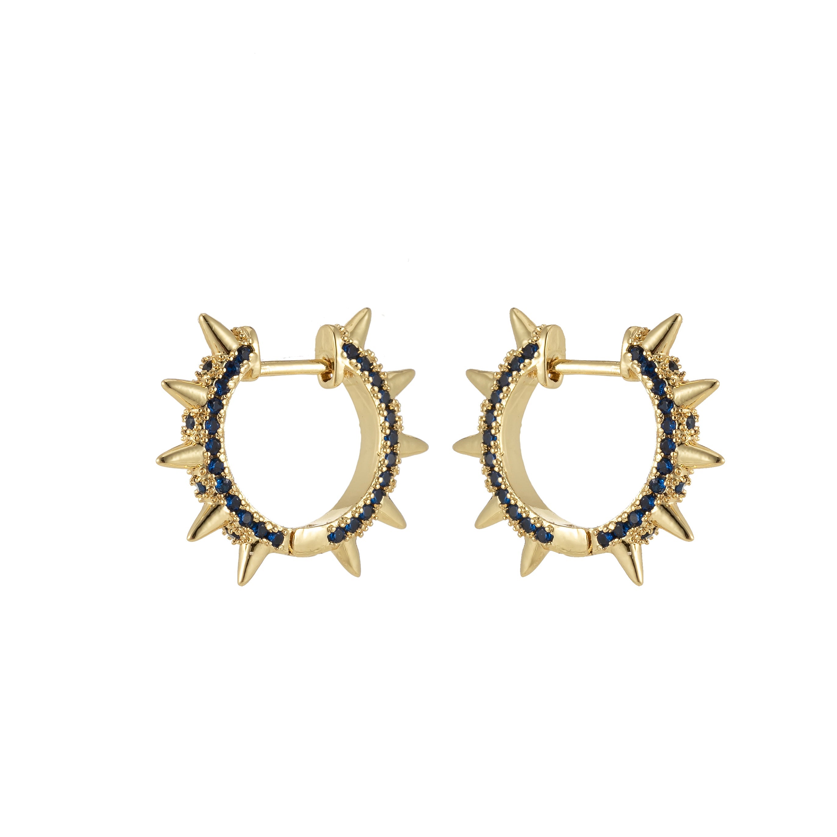 24k Gold Filled Spike Hoops, Studded Hoop Earring Set, Huggie Hoops, Micro Pave Studded Spike - DLUXCA