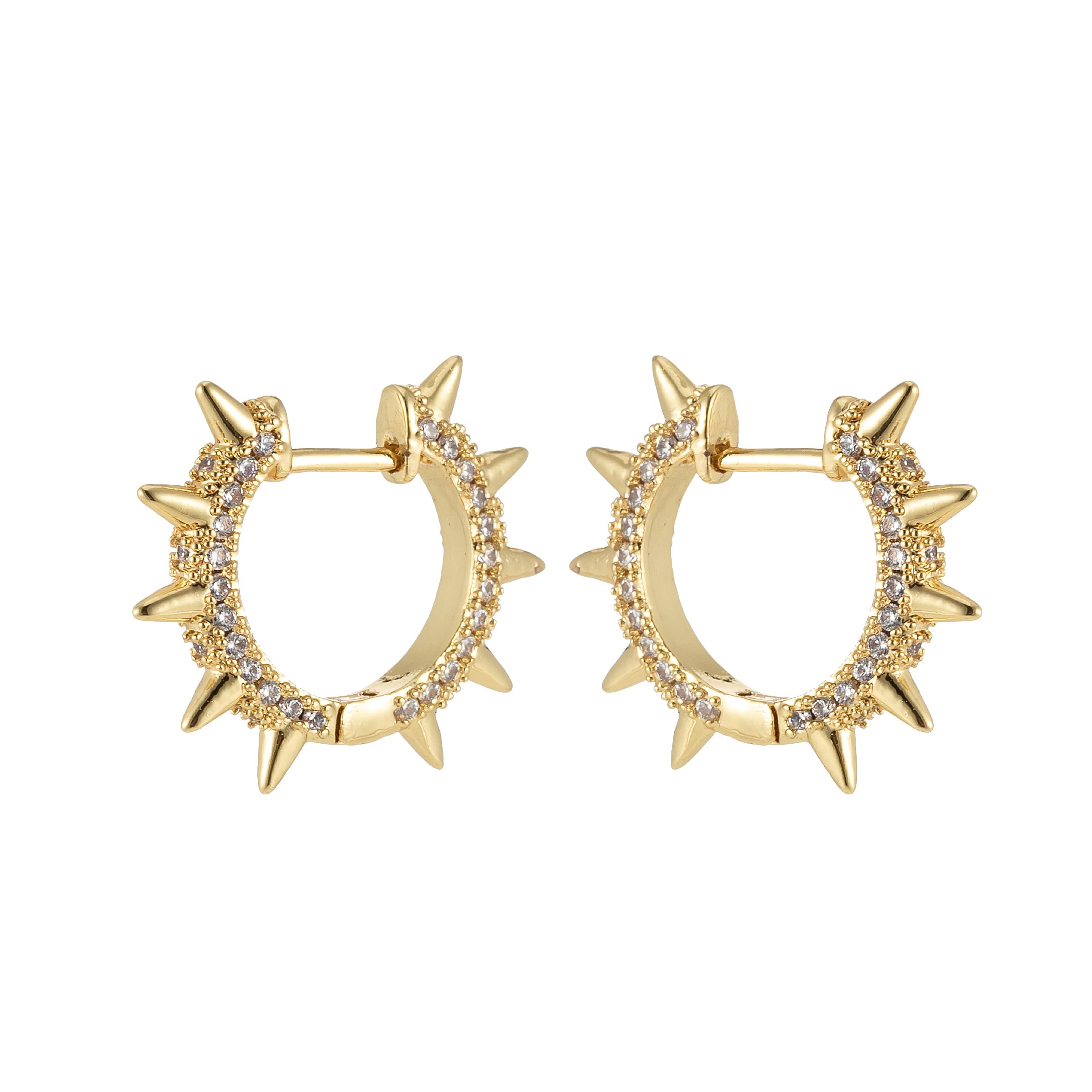 24k Gold Filled Spike Hoops, Studded Hoop Earring Set, Huggie Hoops, Micro Pave Studded Spike - DLUXCA