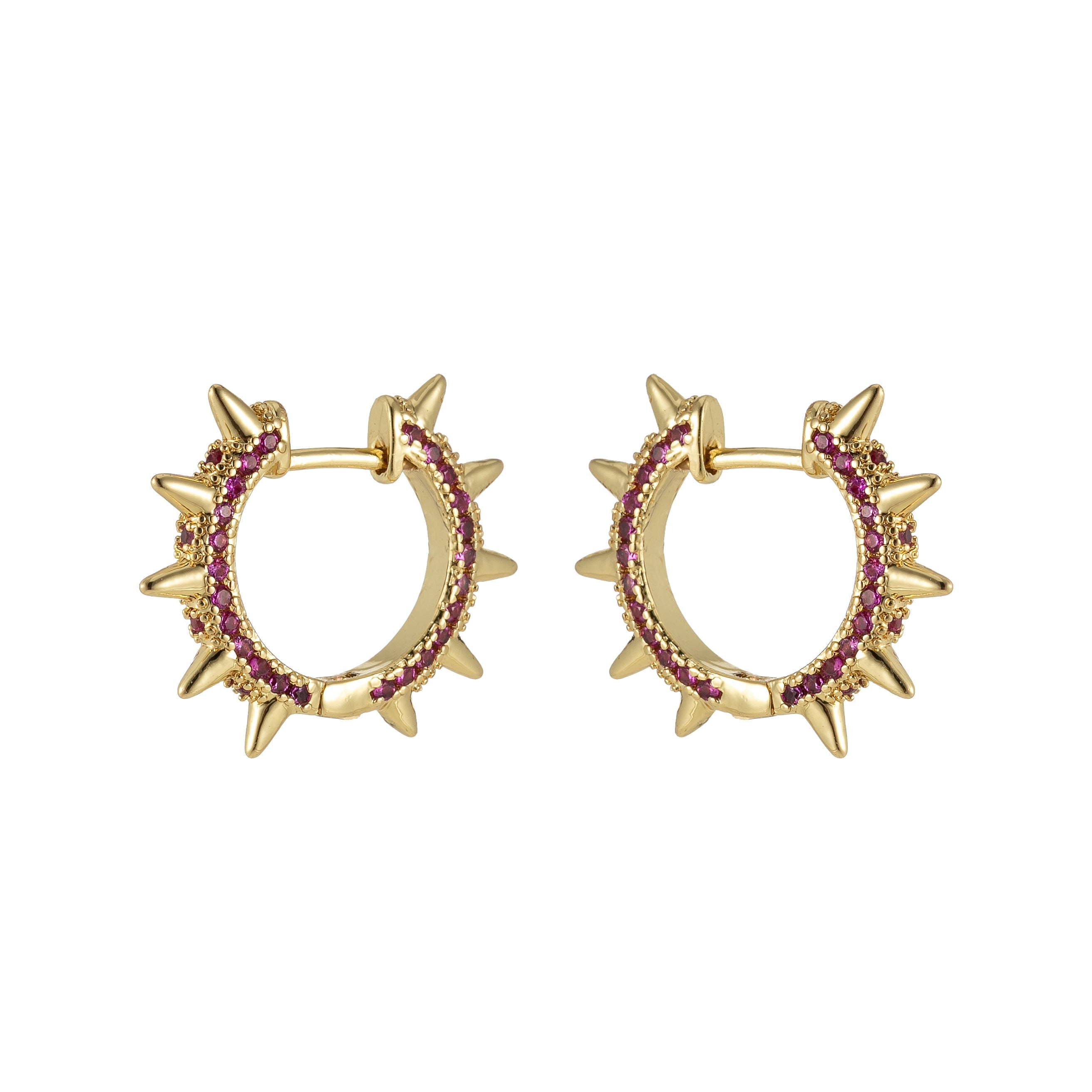 24k Gold Filled Spike Hoops, Studded Hoop Earring Set, Huggie Hoops, Micro Pave Studded Spike - DLUXCA