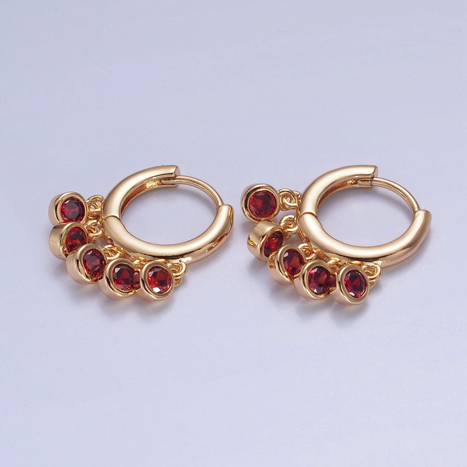 16K Gold Filled Five Round Cubic Zirconia CZ Charm Dangle Huggie Hoop Earrings P155, P156, W775-W780 - DLUXCA