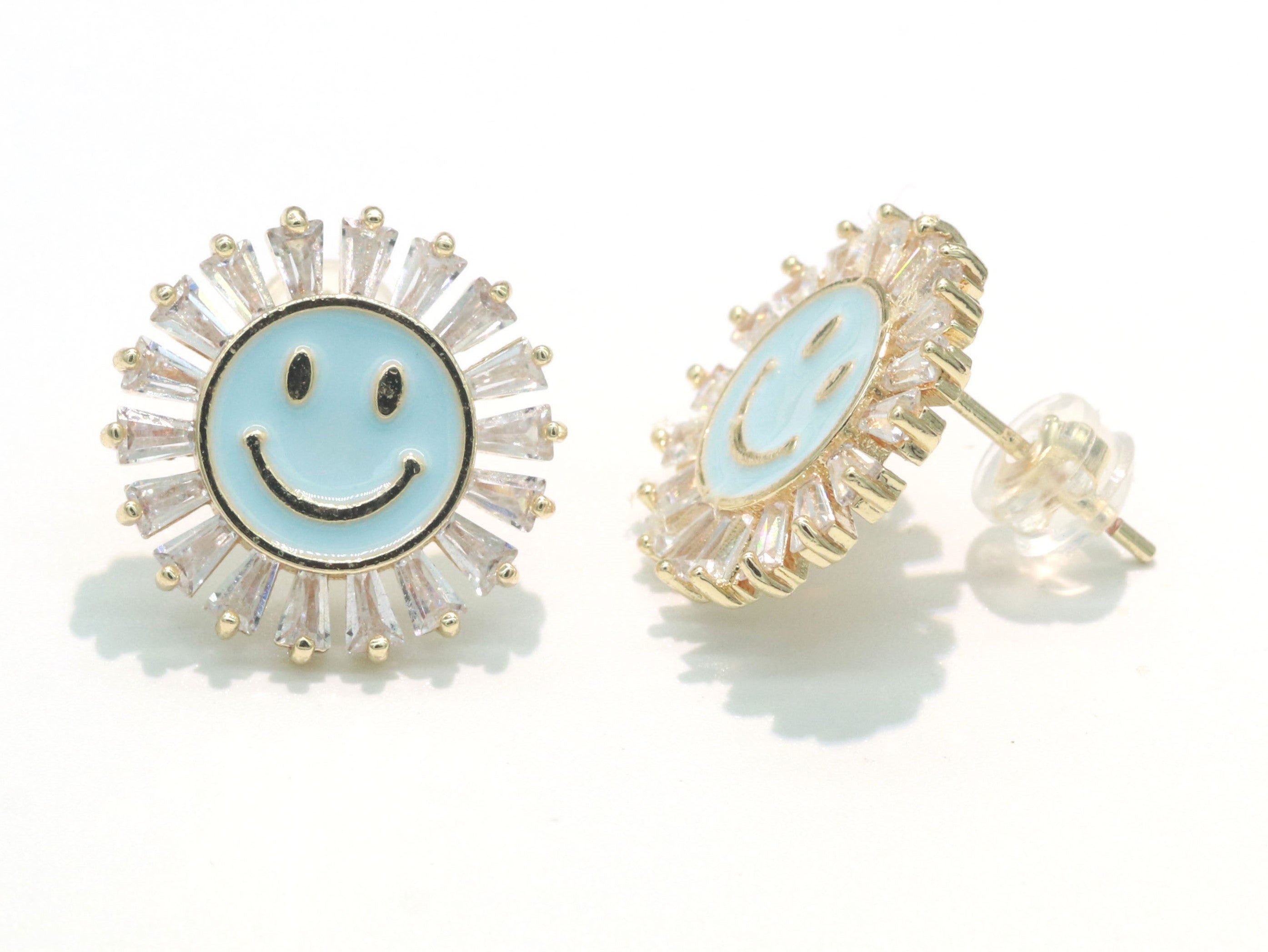 16mm Stud Enamel Smiley Face Stud Earrings Y2K 90S 1990's Cute Earring Harajuku Kawaii Pastel Happy Face Earring for Gift - DLUXCA