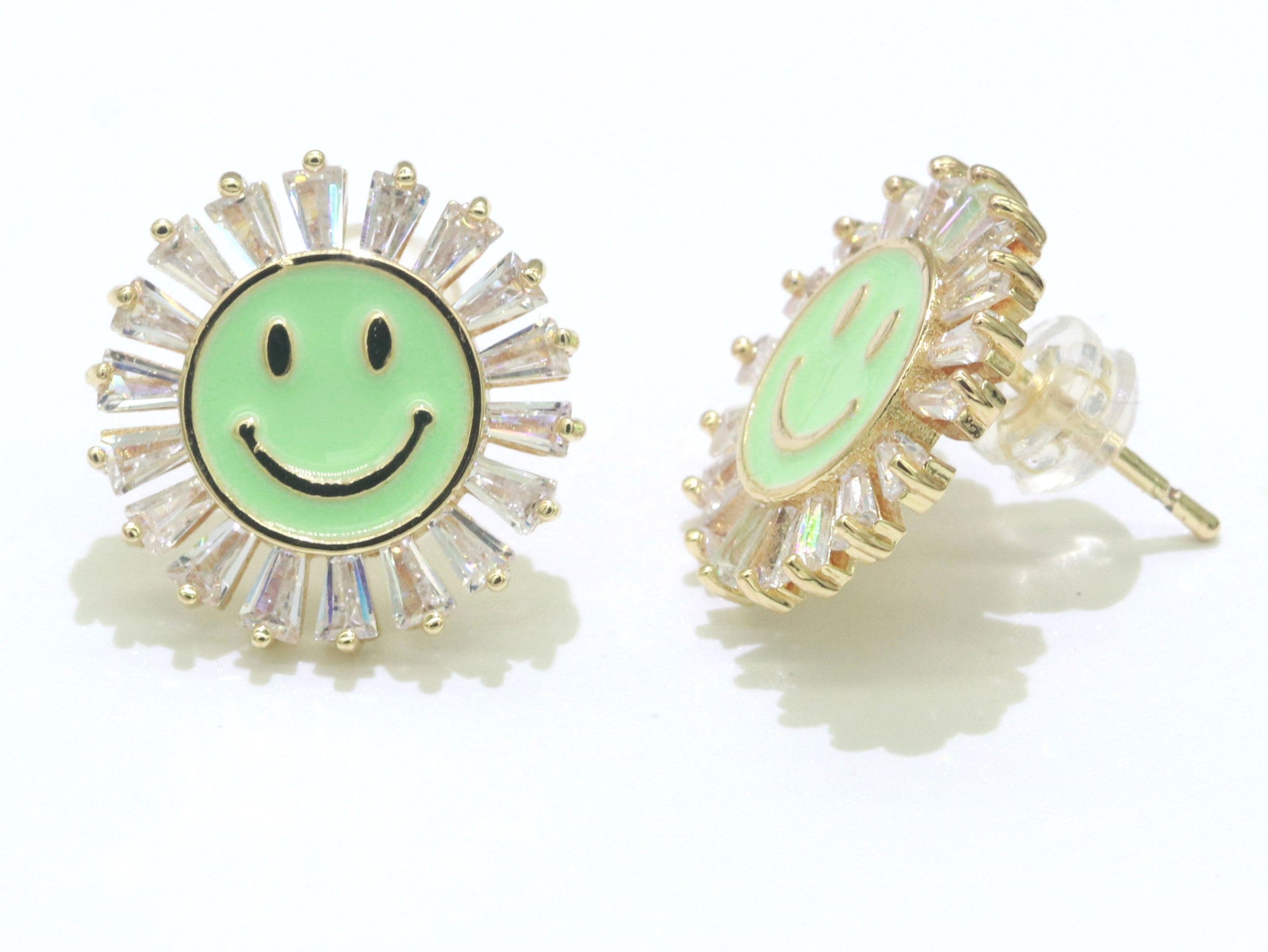 16mm Stud Enamel Smiley Face Stud Earrings Y2K 90S 1990's Cute Earring Harajuku Kawaii Pastel Happy Face Earring for Gift - DLUXCA