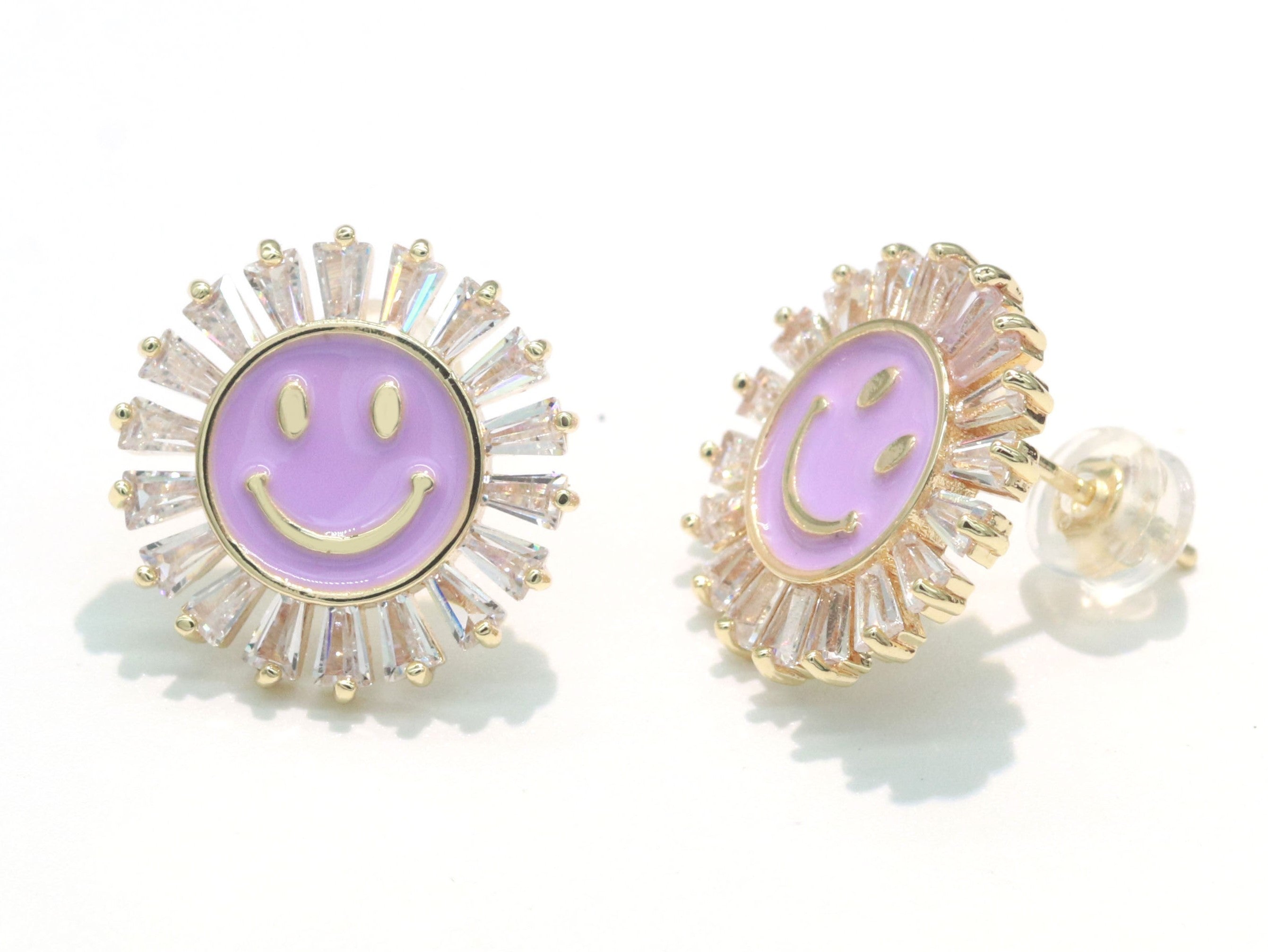 16mm Stud Enamel Smiley Face Stud Earrings Y2K 90S 1990's Cute Earring Harajuku Kawaii Pastel Happy Face Earring for Gift - DLUXCA