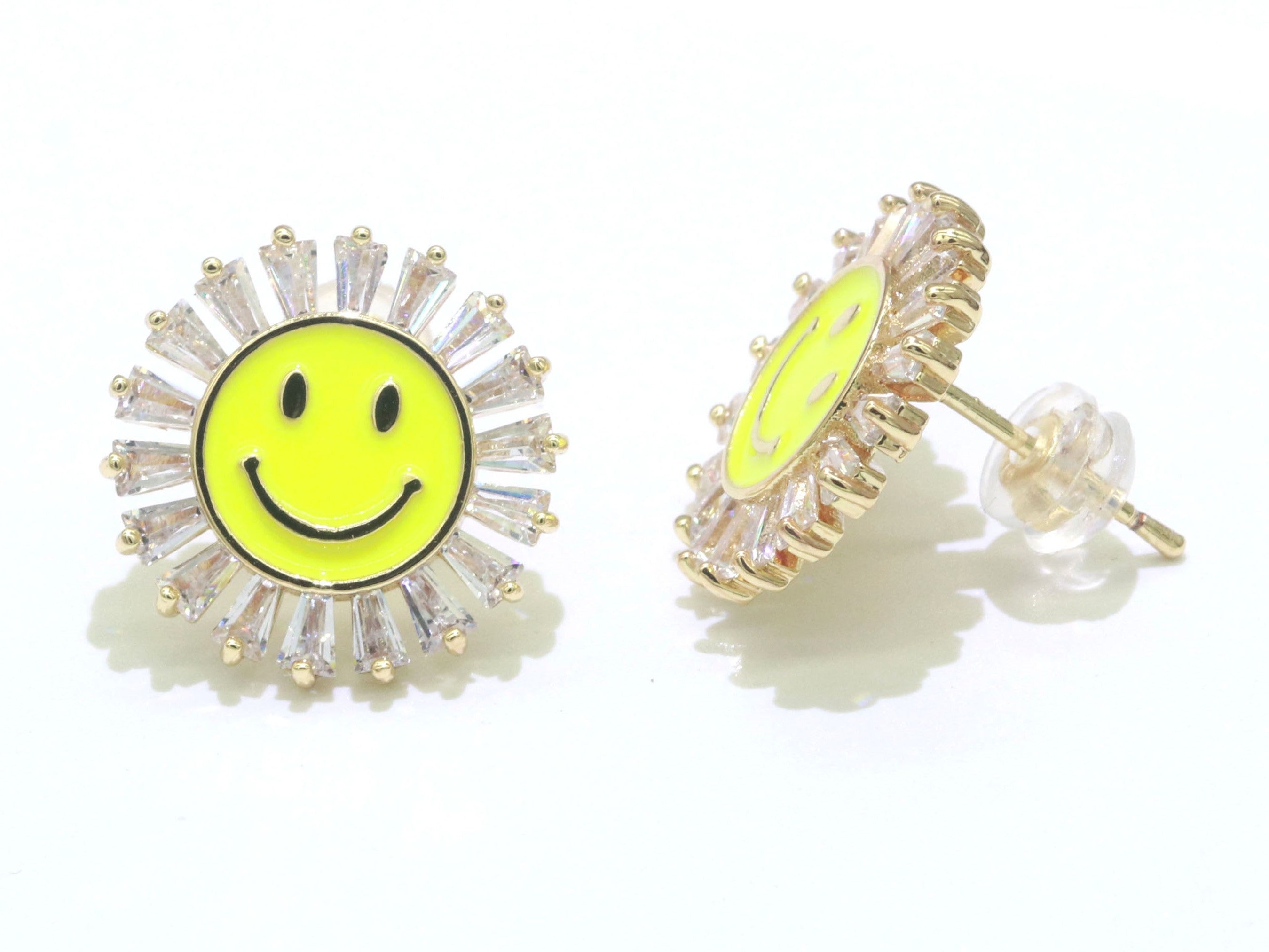 16mm Stud Enamel Smiley Face Stud Earrings Y2K 90S 1990's Cute Earring Harajuku Kawaii Pastel Happy Face Earring for Gift - DLUXCA