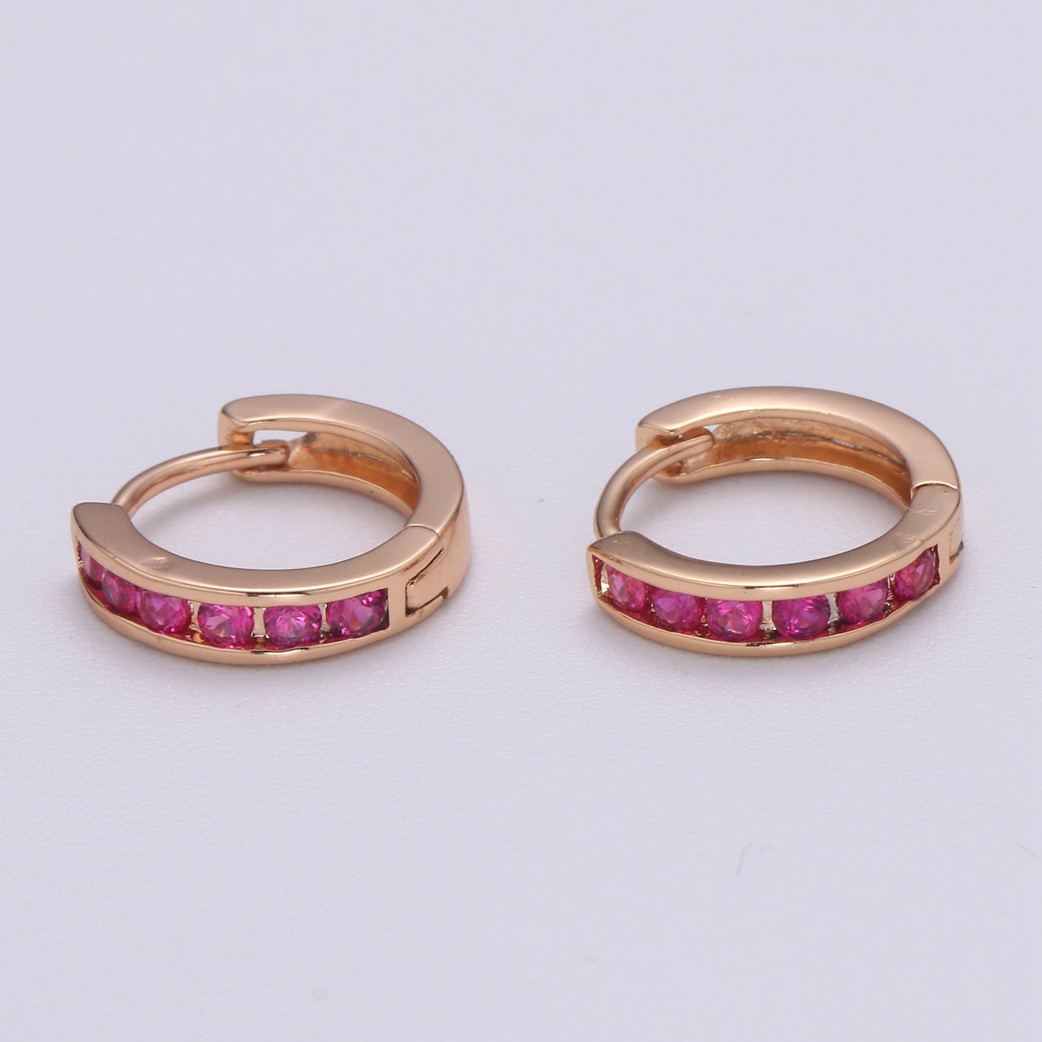 Dainty Minimalist Pink Cz Earring Gold Filled Huggie Earring Everyday Wear Jewelry - DLUXCA