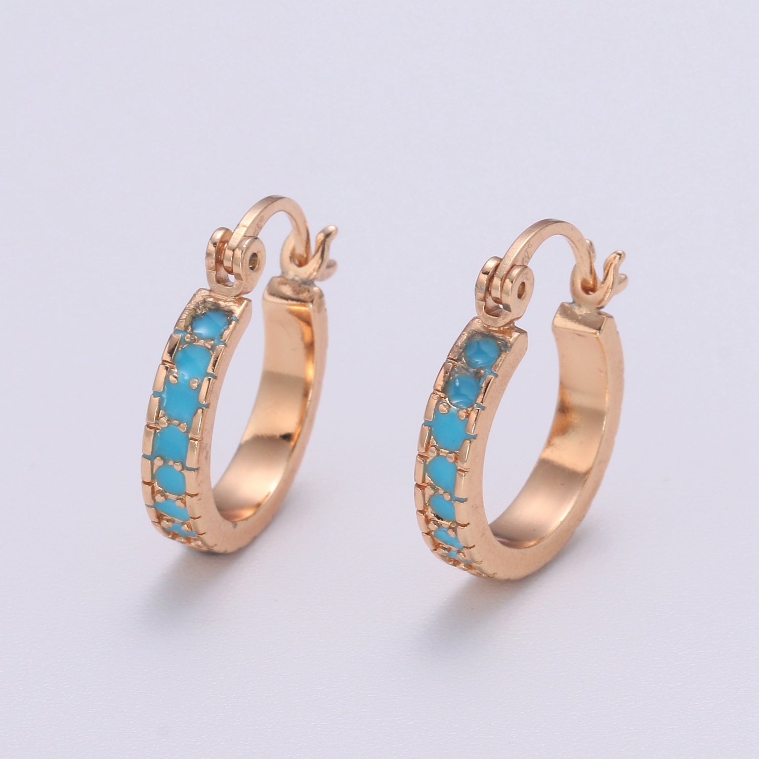 Dainty Turquoise Hoop Cz Earring Gold Filled Earring Everyday Wear Minimalist Jewelry - DLUXCA