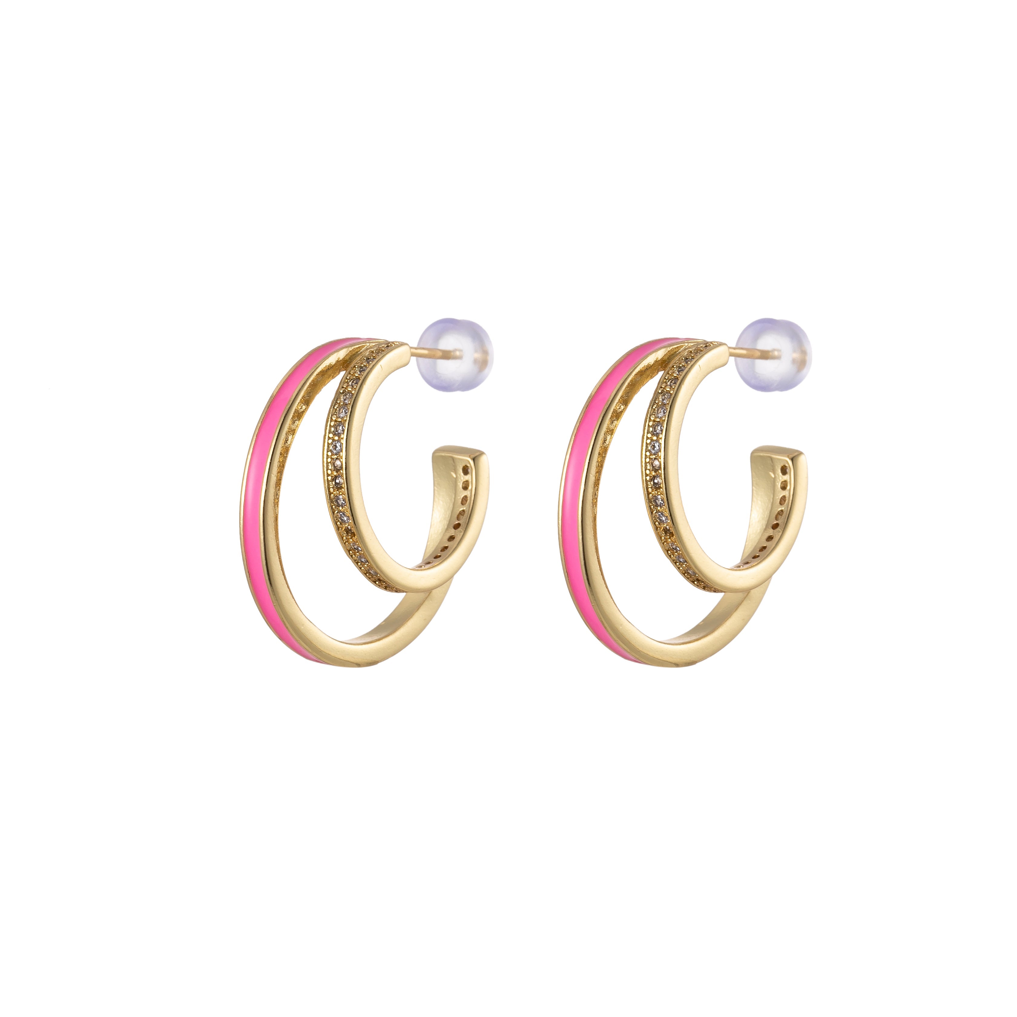 1 pair Enamel Hoops Gold, 14K Gold Filled Hoops, Large Gold Hoop Earrings, Small Hoops Black Pink Red White Earrings, Chunky Light Hoops - DLUXCA